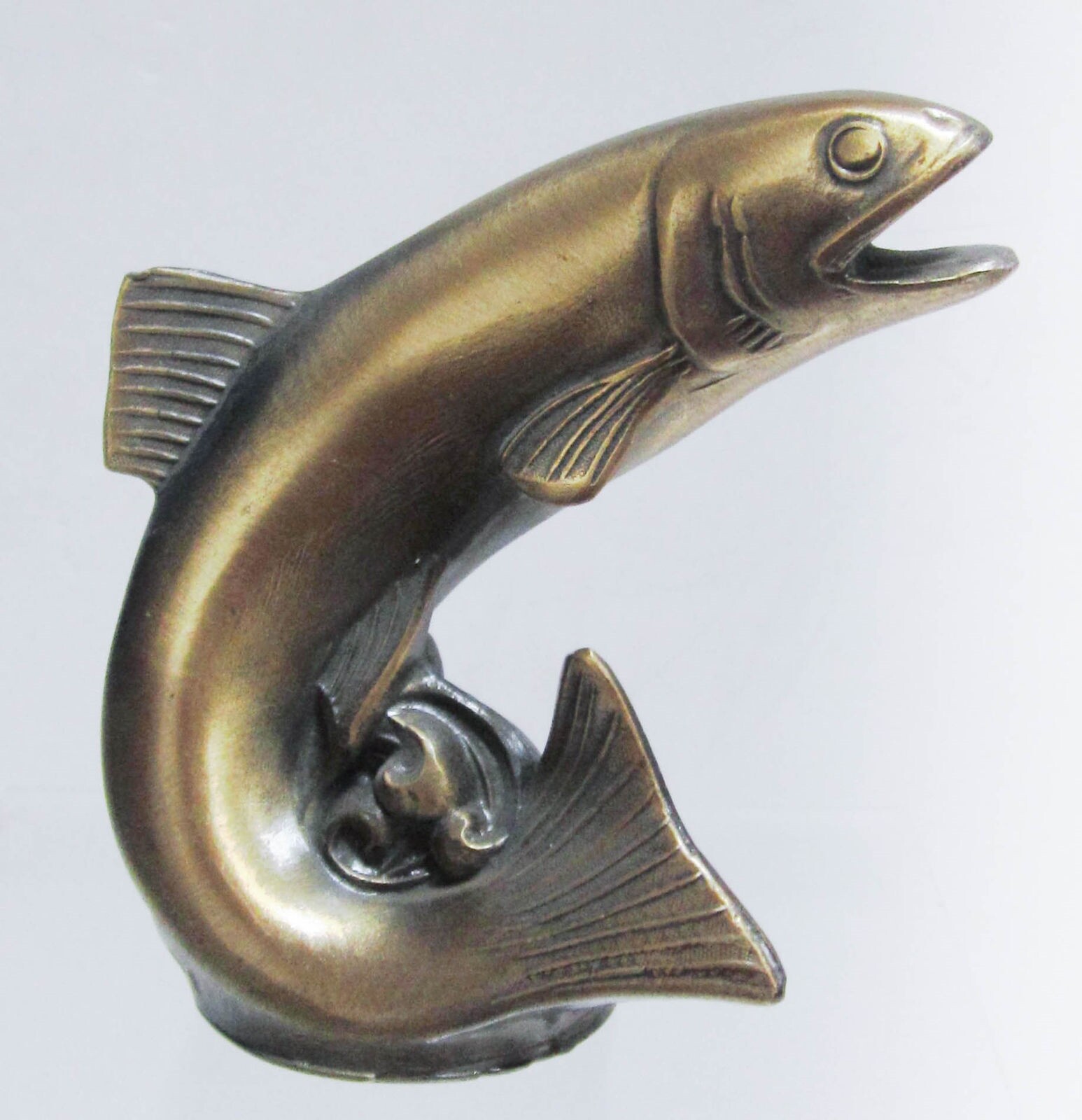 A Vintage Trout fish Bottle Opener fly fishing brass metal made in USA made