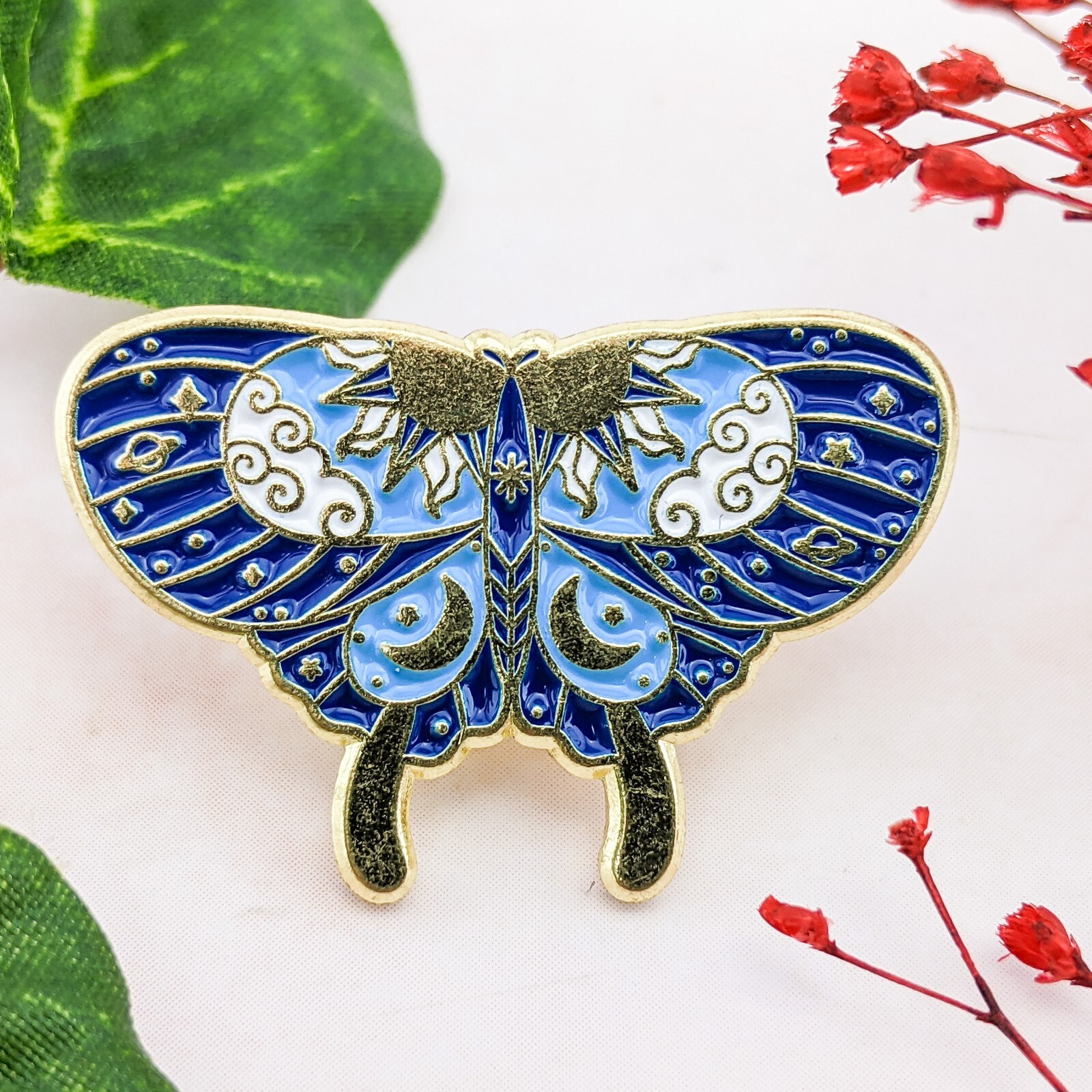Sun & Moon Buttterfly Enamel Pin insect brooch jewelry Fashion Assessory