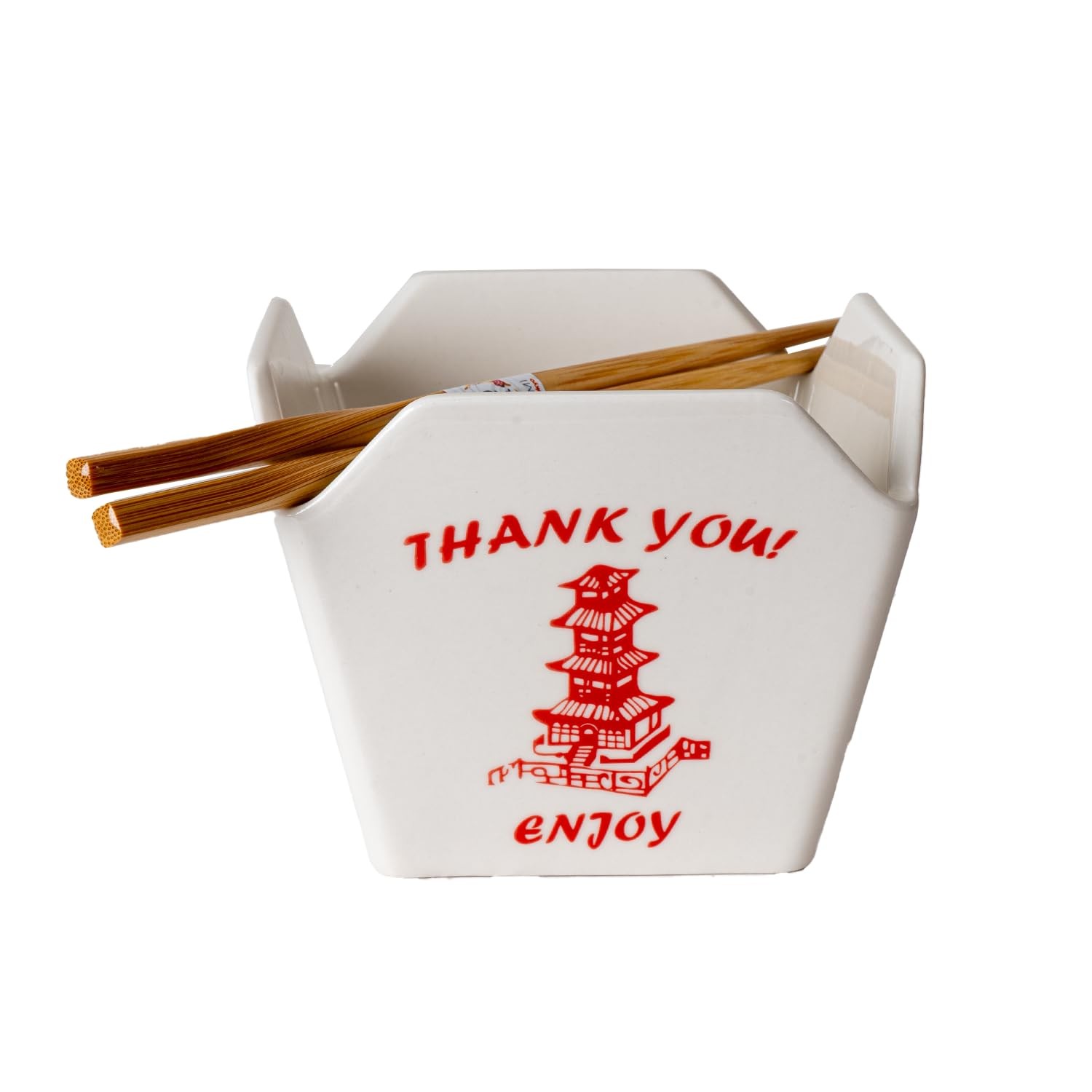 Urban Tokyo Chinese Takeout Porcelain Bowl with Chopsticks, 18 fl oz, Pagoda
