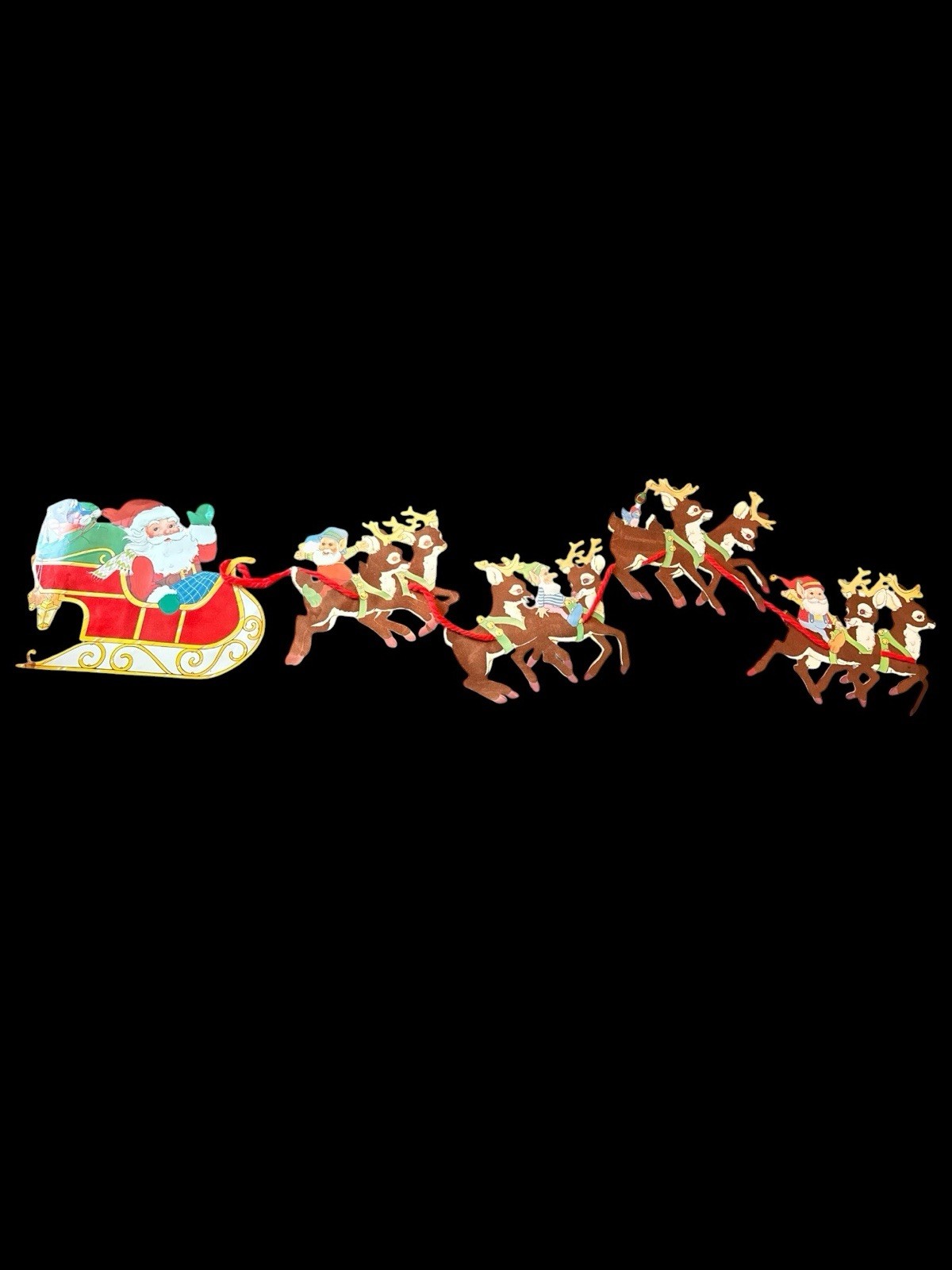 Vintage 1980s PECK Die Cut Santa's Sleigh & Reindeer 6 Foot Velvety Flocked