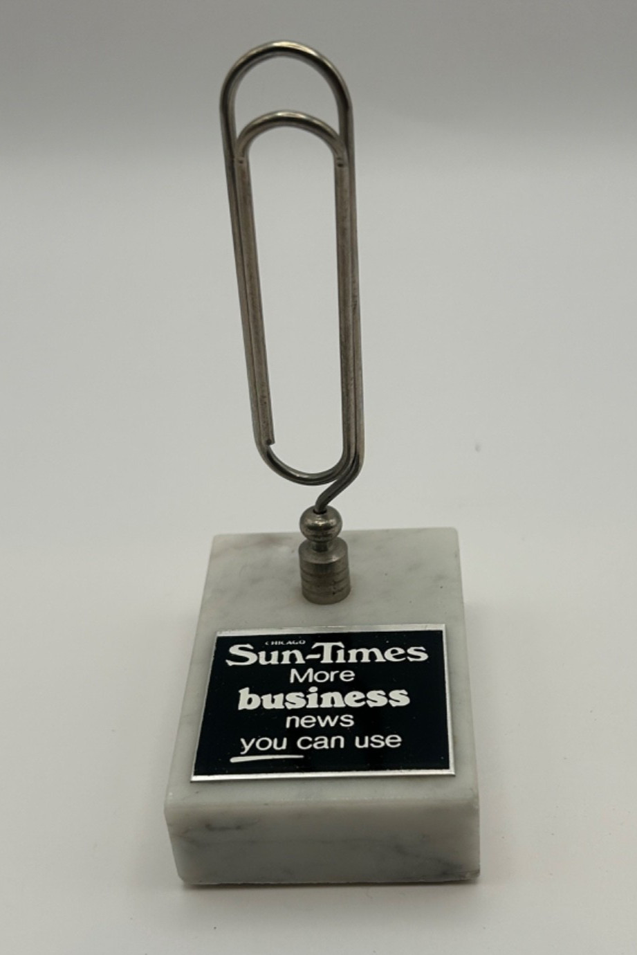 Vintage Chicago Sun-Times Marble Memo Clip Paperweight Promo Desk