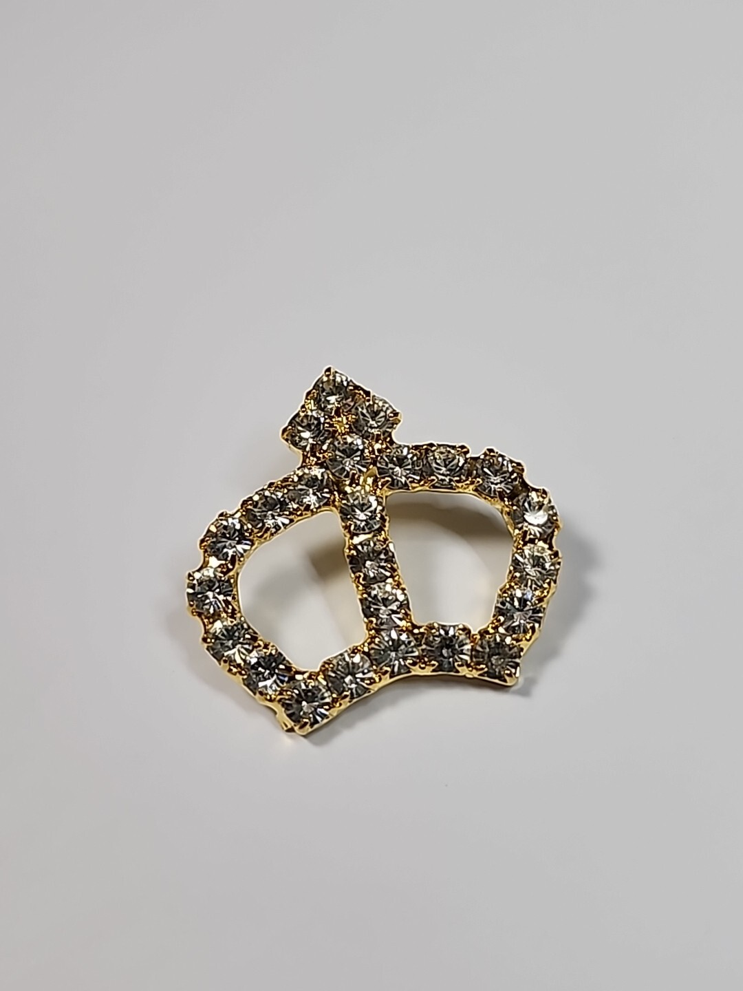 Rhinestone Crown Brooch Lapel Pin Clear Faceted Faux Gems