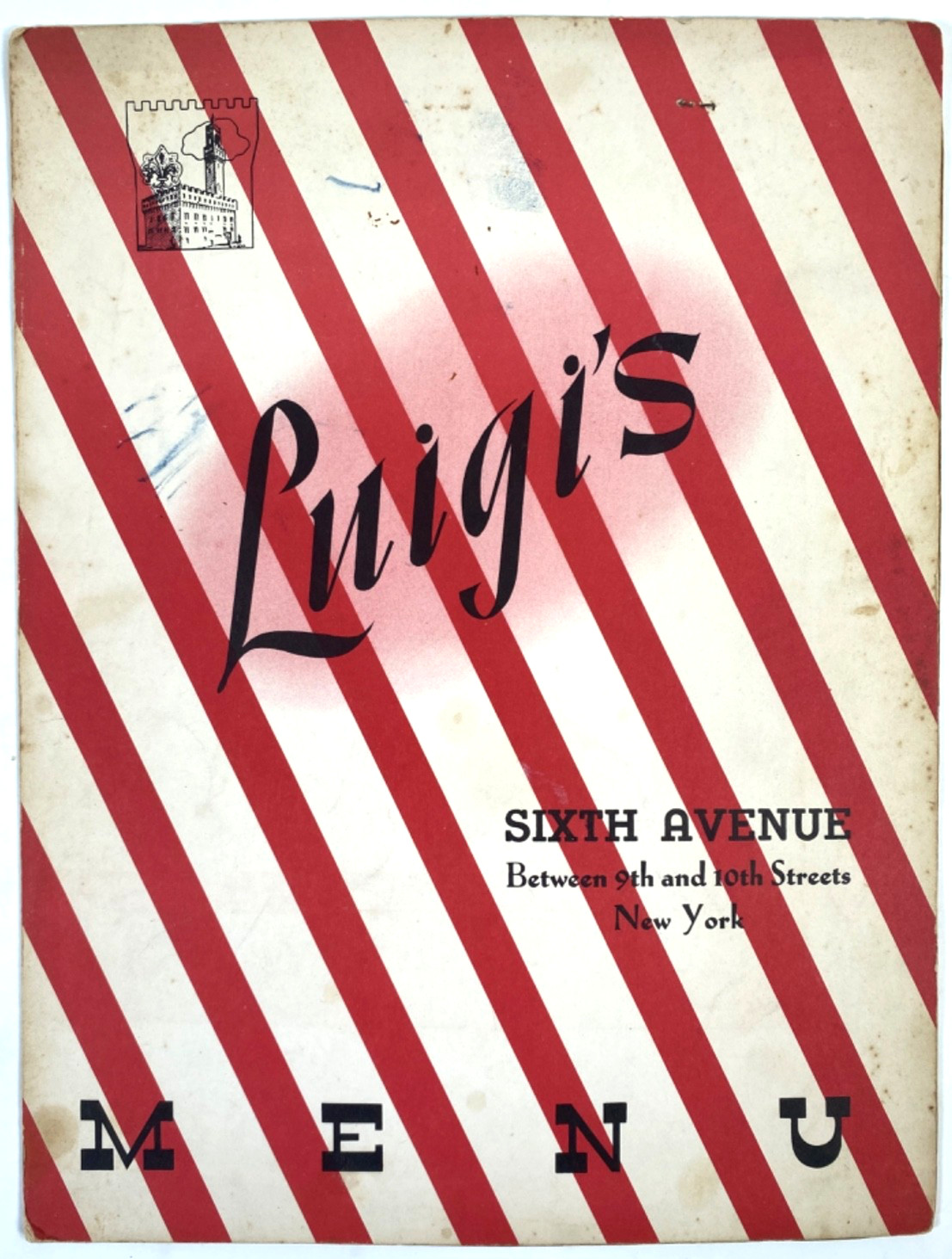 1950s LUIGI'S ITALIAN RESTAURANT vintage dinner menu GREENWICH VILLAGE, N.Y.C.