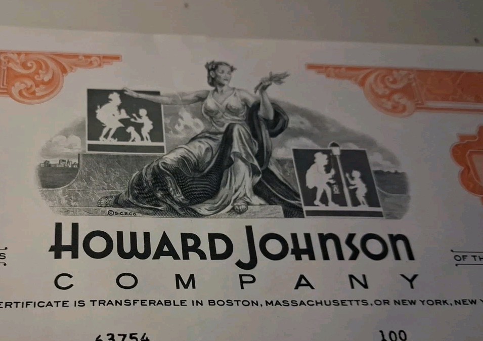 SLING'S 🪙 Vintage HOWARD JOHNSON COMPANY Vintage 1969 Stock Certificate 