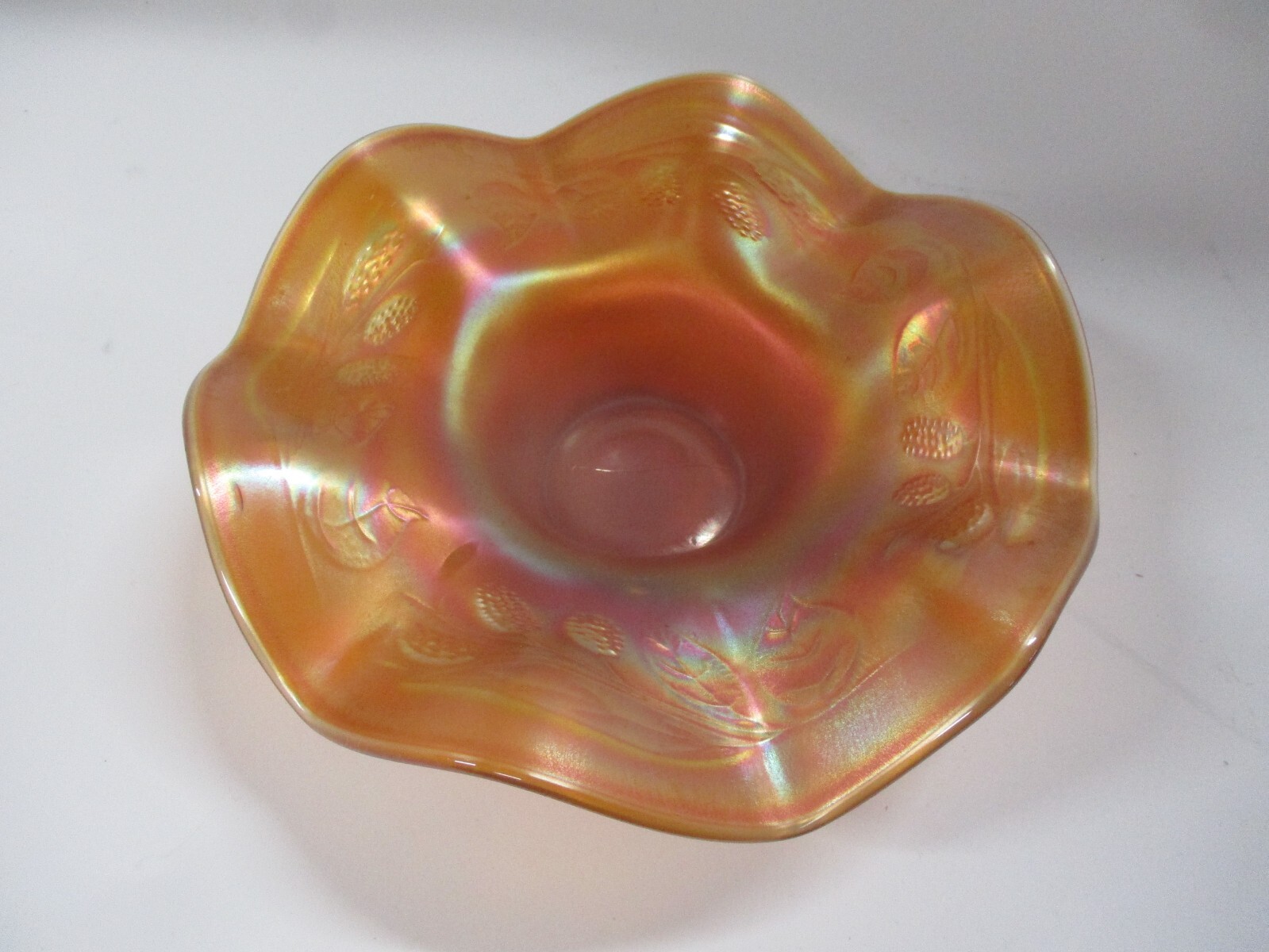 Vintage Orange Carnival Glass Hat Vase - BlackBerry Spray Pattern - Fenton