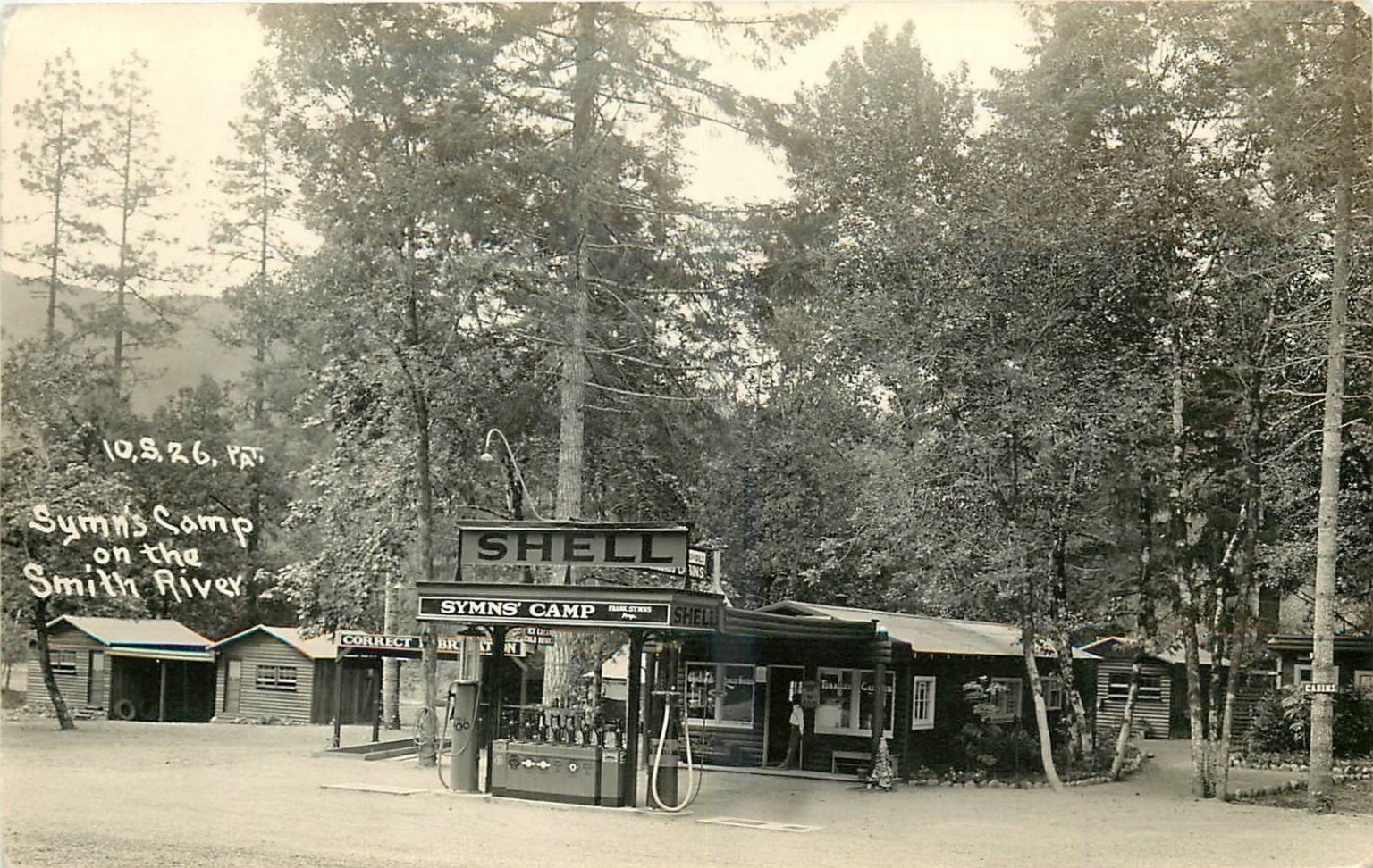 1933 RPPC Symns Camp Smith River CA Vintage Shell Gas Station Postcard