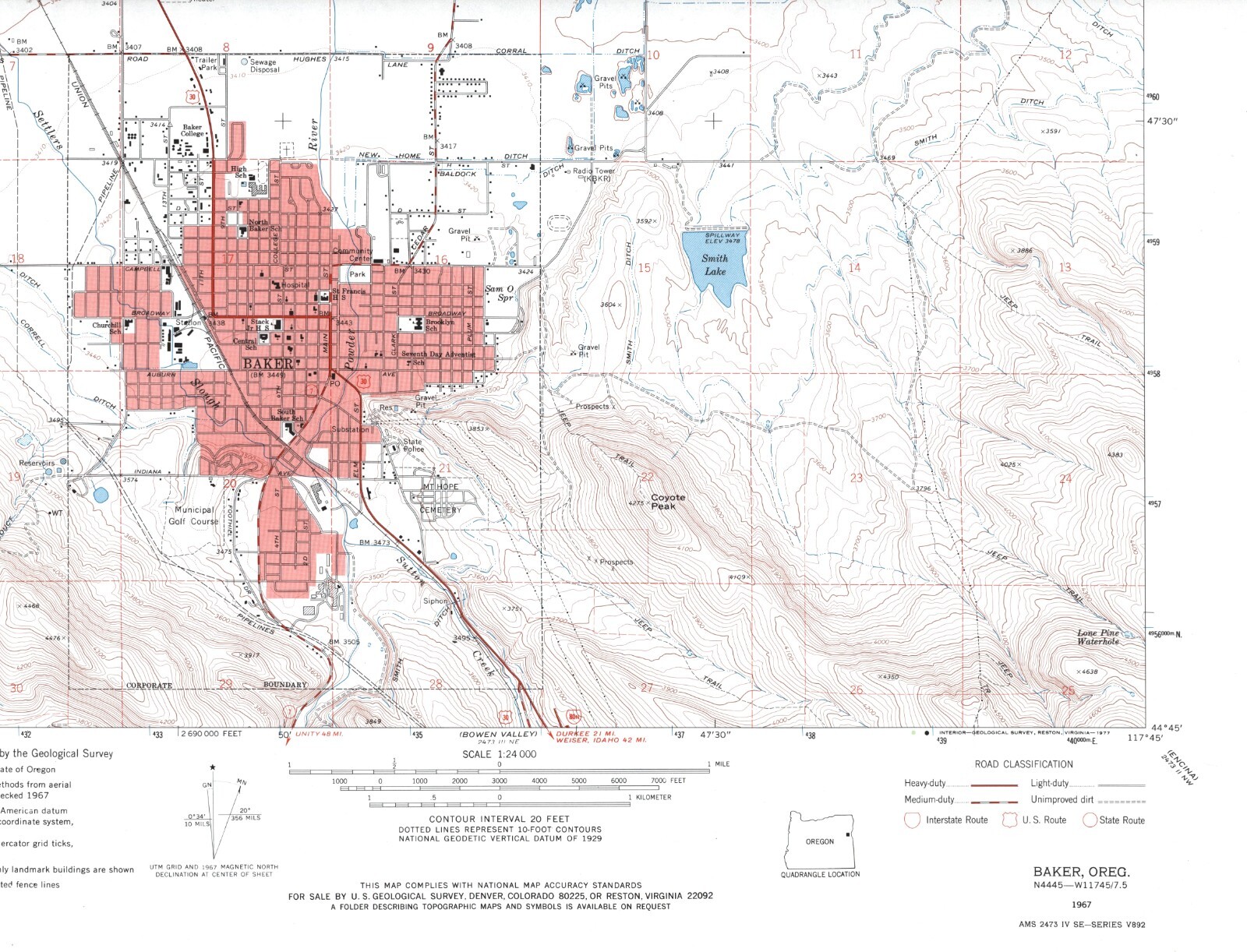 Baker Quadrangle Oregon 1967 USGS Topo Map 7.5 Minute Topographic