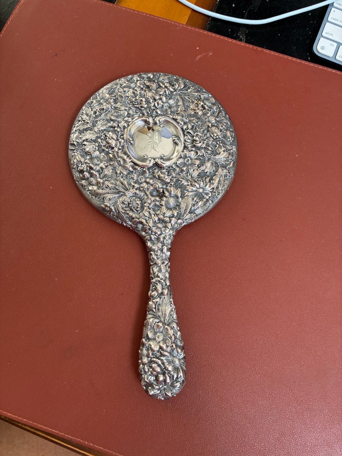 Vintage Sterling Silver Repoussè Hand Mirror - Stieff