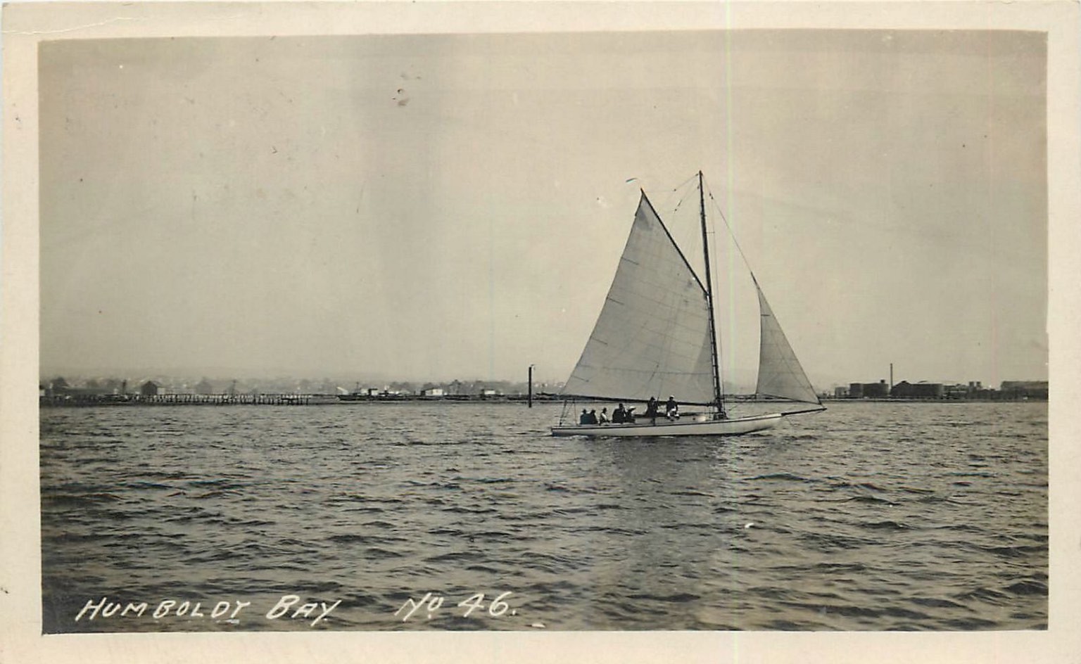 1910 RPPC Humboldt Bay Sailboat No 46  Postcard Samoa California