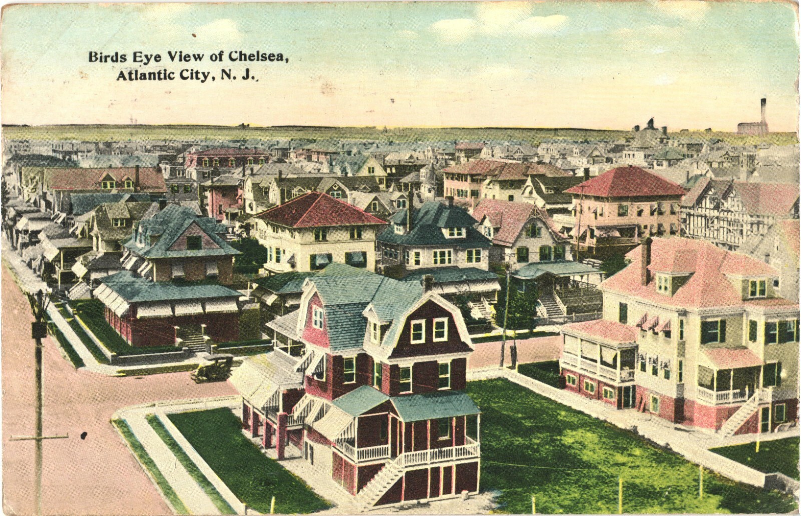 Atlantic City NJ Birds Eye View of Chelsea White Border Postcard 1918 Posted