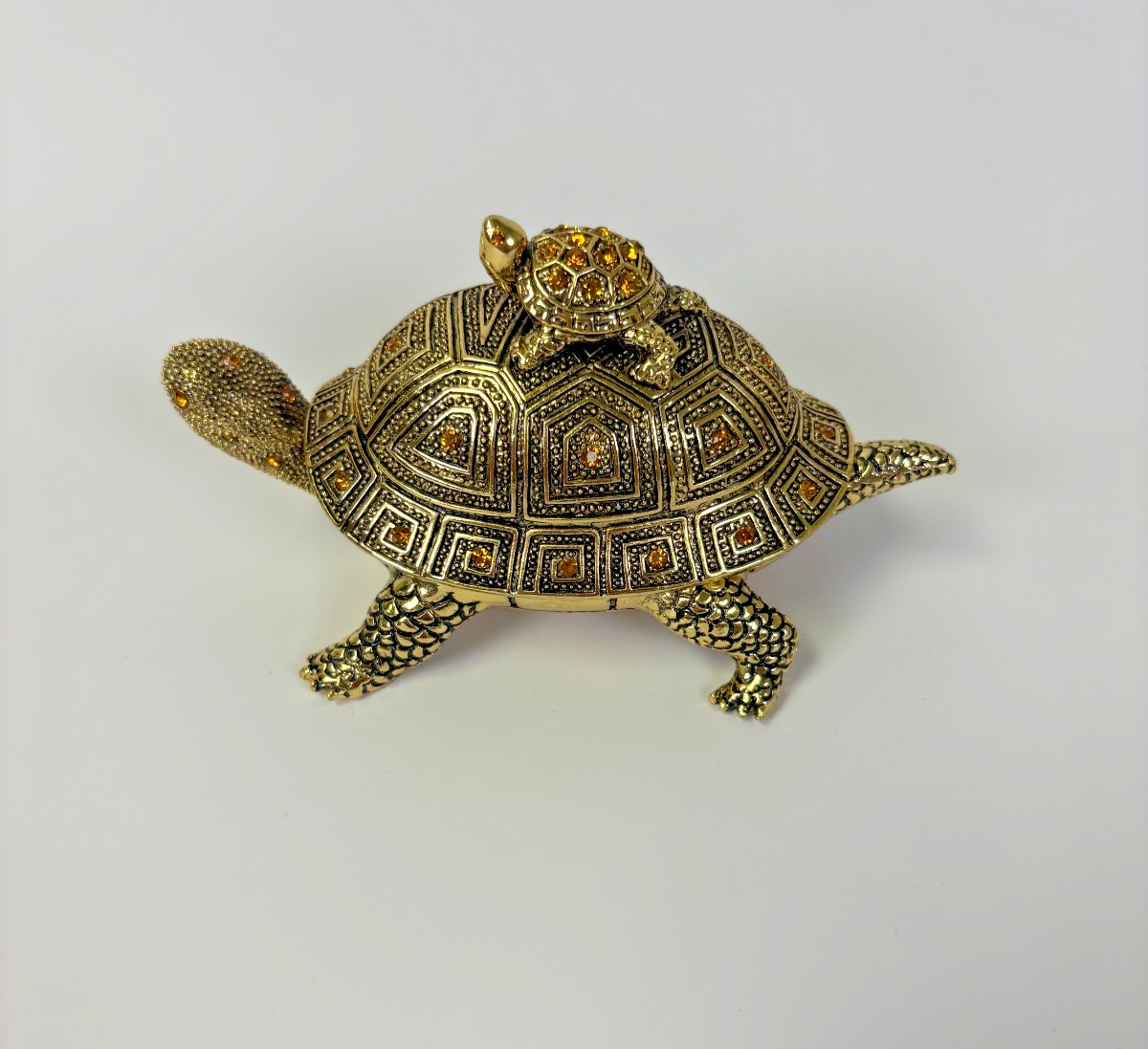 Bombay Style Brass Gold Tone Turtle Trinket Box Desk Set Letter Opener Magnifier