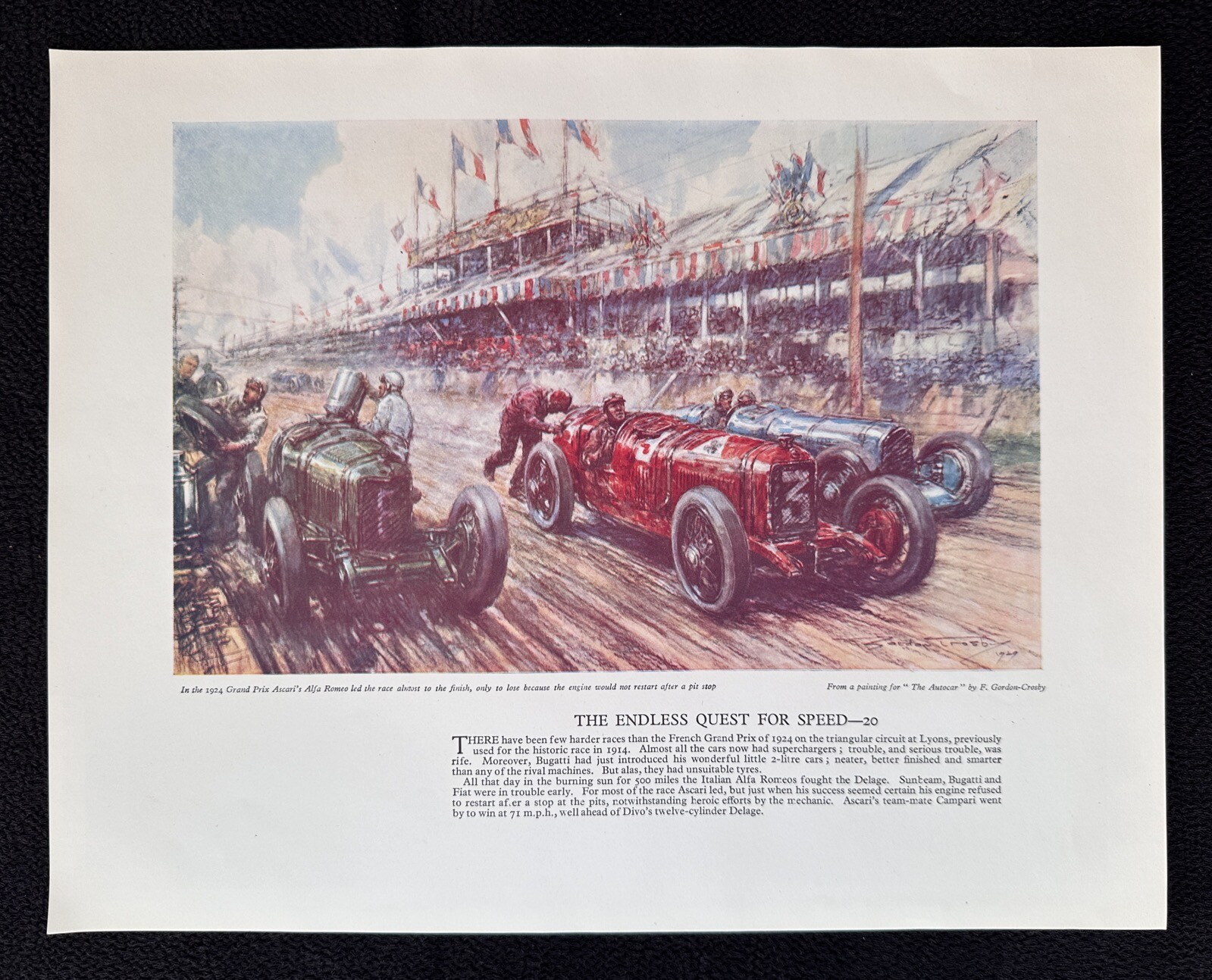 1924 French Grand Prix Alfa Romeo Ascari Gordon CROSBY Art Print Bugatti Delage
