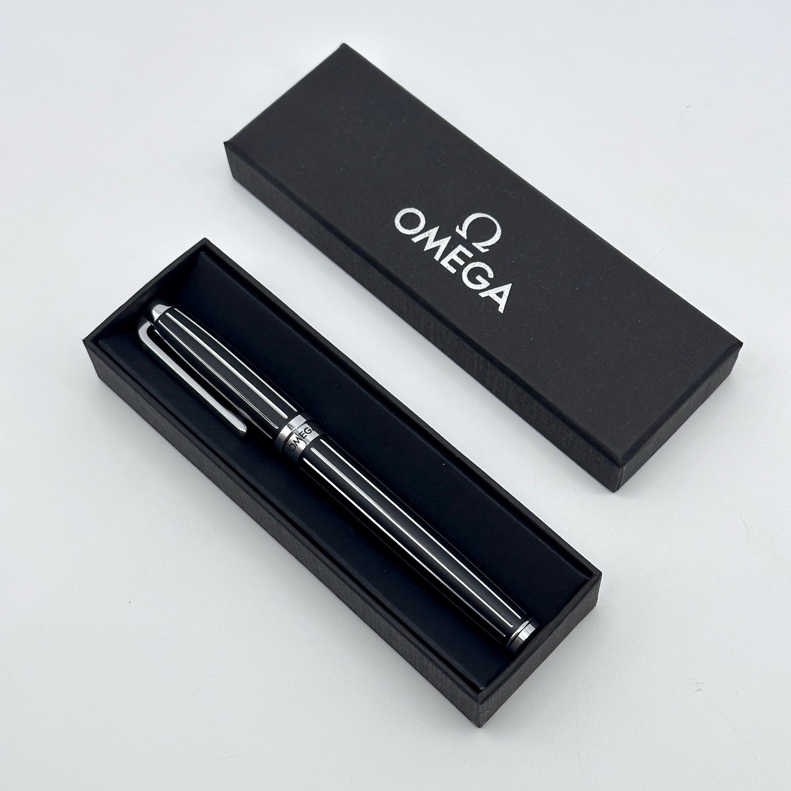 Omega Black & Silver Striped Rollerball Pen AD VIP Gift