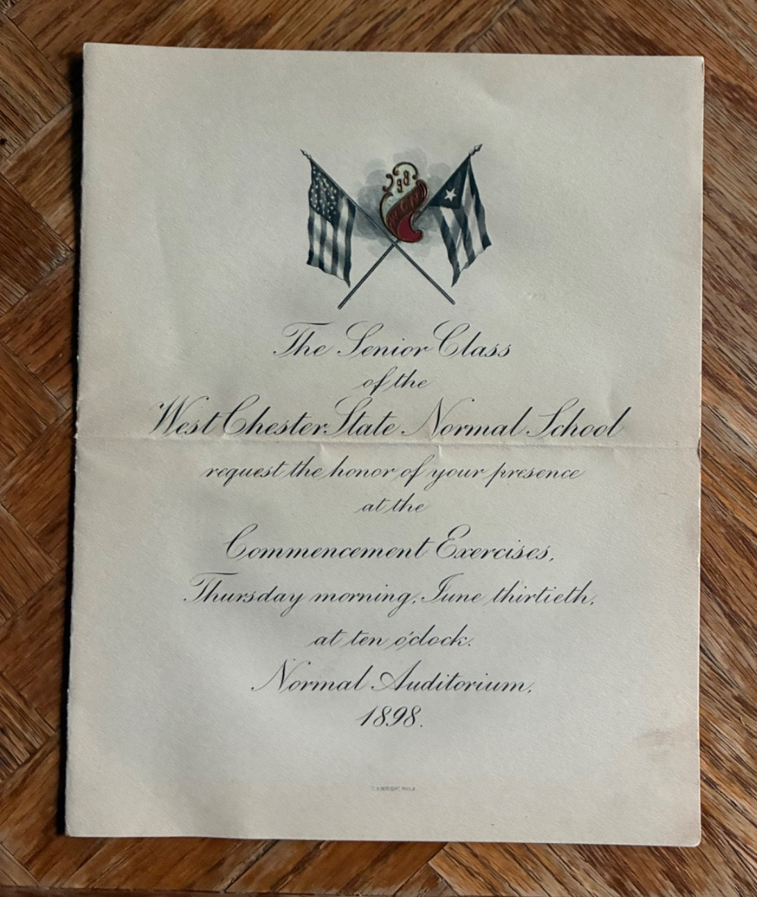 Antique 1898 West Chester PA Normal School Commencement Invitation Cuba Flag