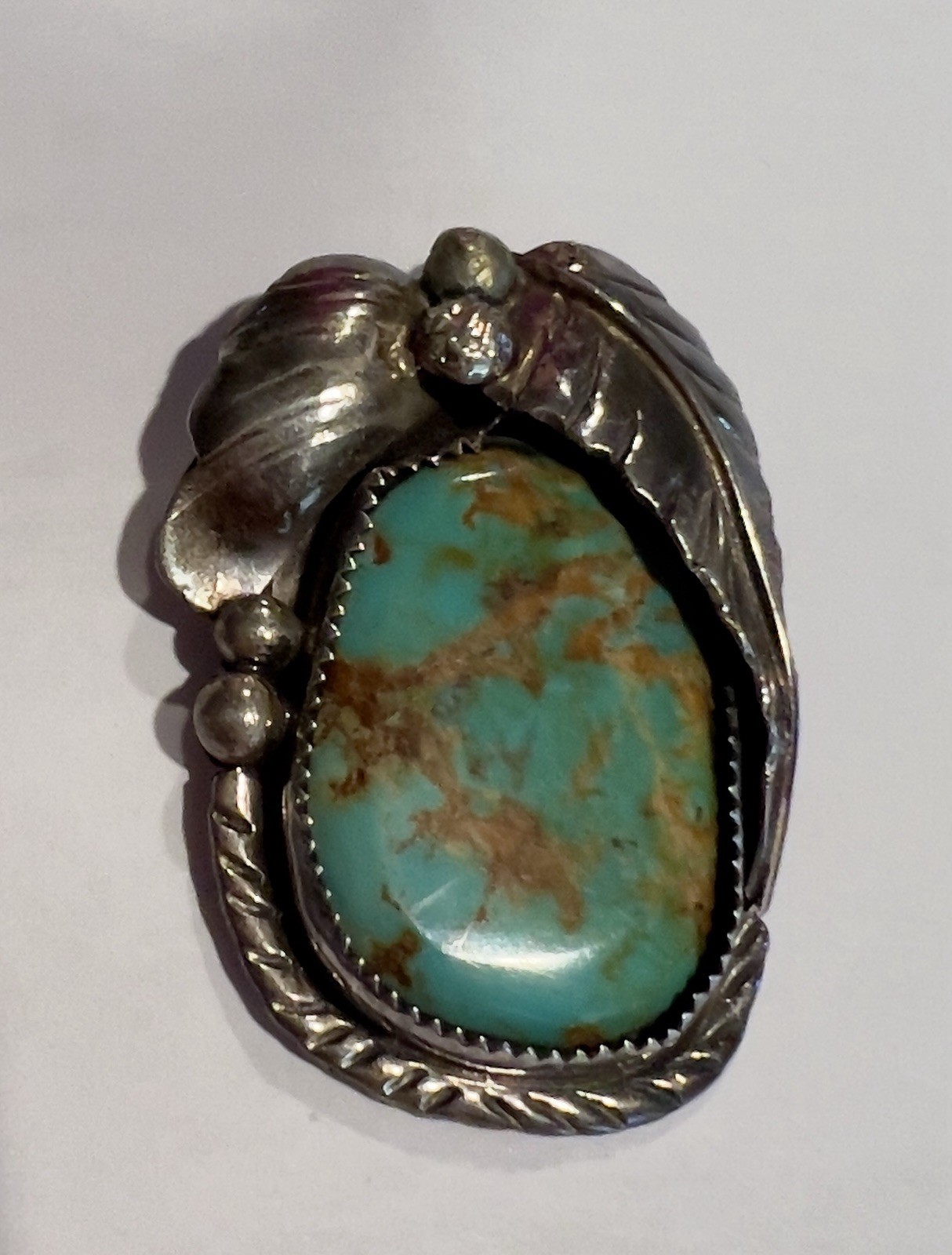 Vintage Sterling Silver Turquoise Brooch / Pendant Signed  R  Southwestern 16.1g