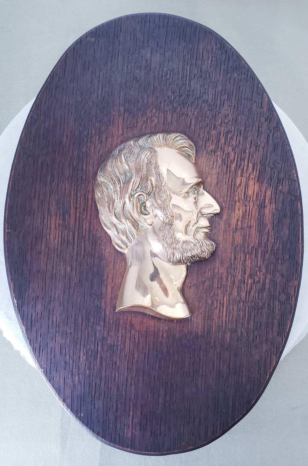 Antique President Abraham Lincoln Profile Mounted On Wood Plaque 