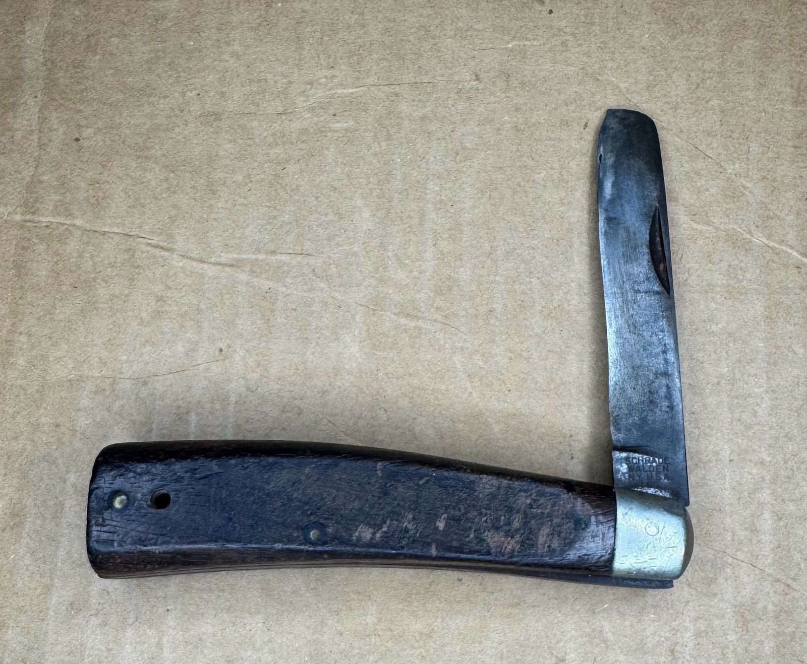 Schrade Walden NY USA Vintage Folding Pocket Knife Wooden Handle