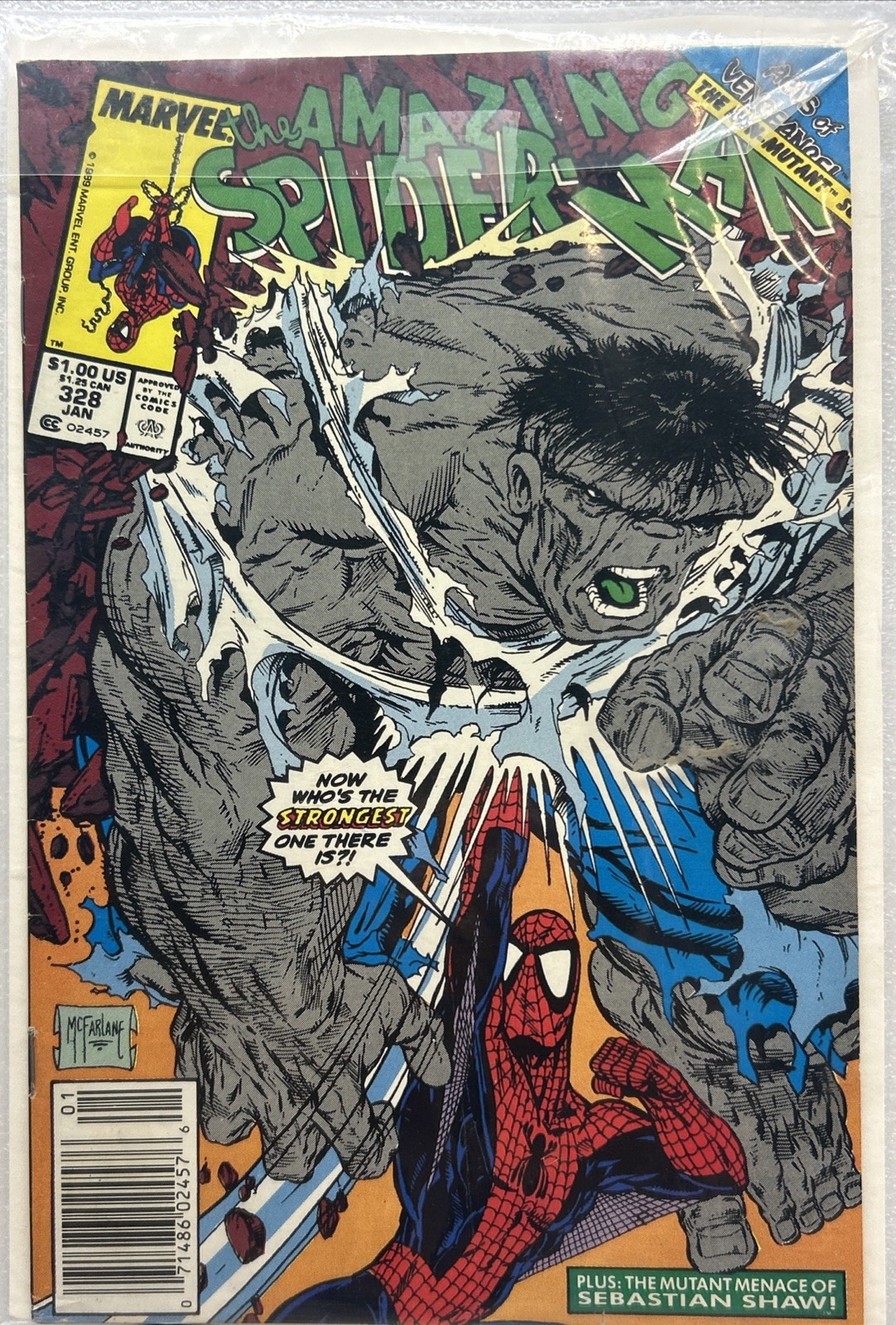 VINTAGE AMAZING SPIDER-MAN #328 GREY HULK MARVEL COMICS McFARLANE 1989 NM