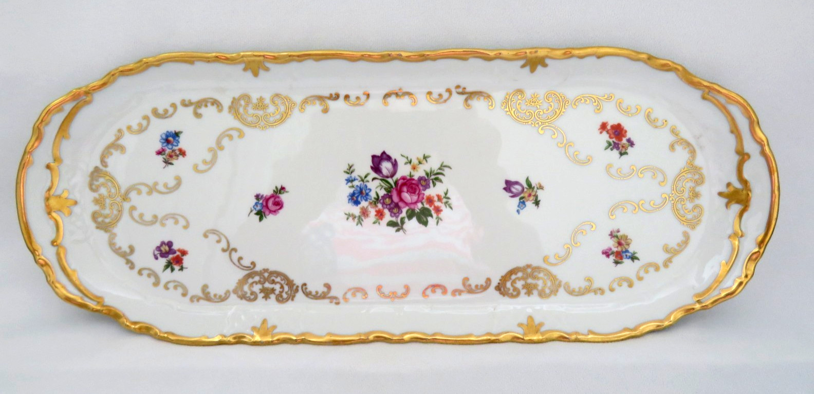Vintage 1960\'s German Porcelain Vanity Dresser Perfume Tray Dresden Floral