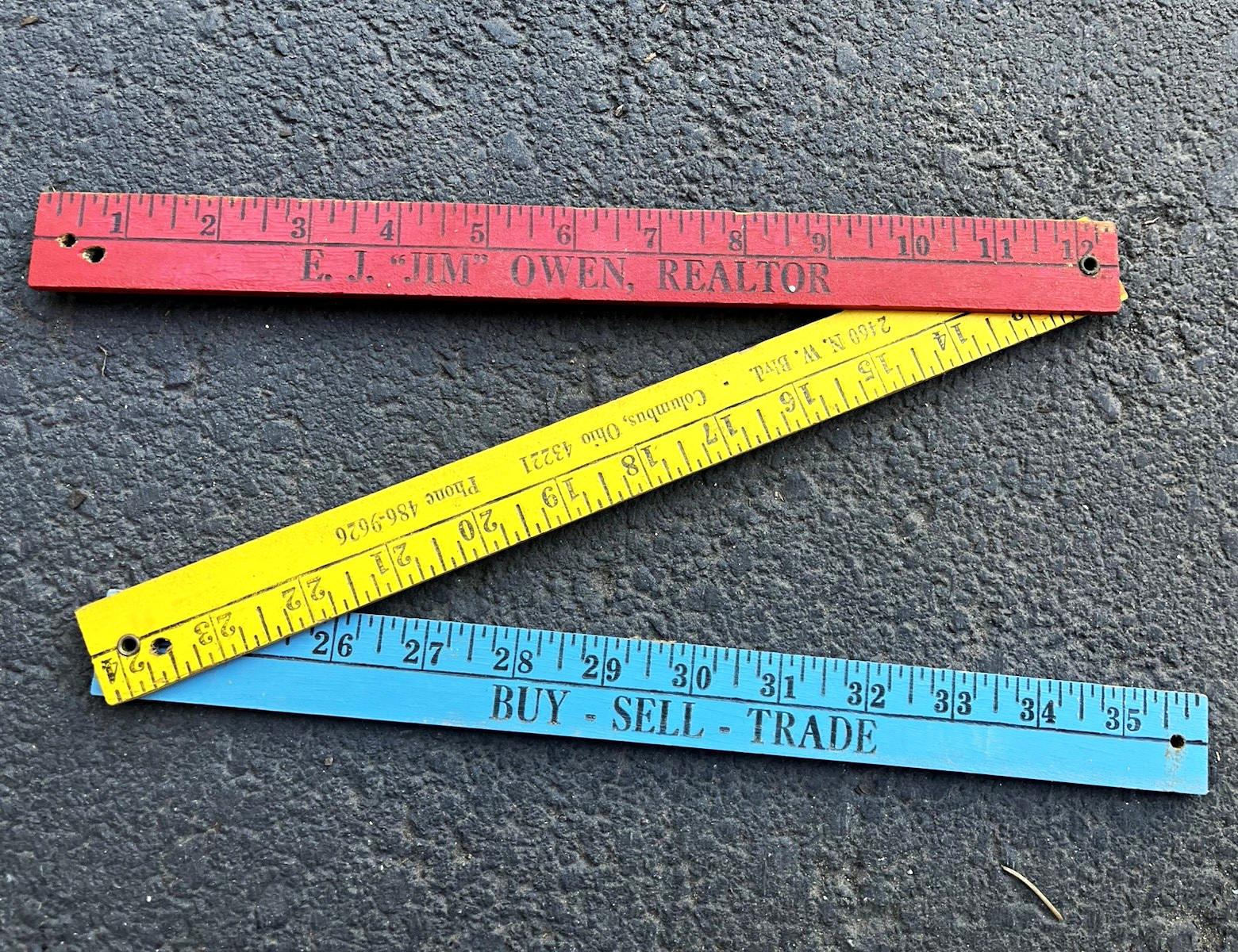 Lot of 3 Vintage Original Advertising Yardsticks Folding Rulers Columbus OH