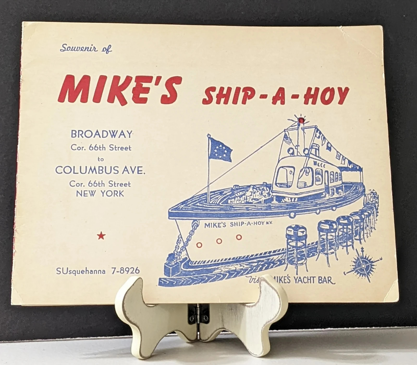 1940s NYC Souvenir Photo Holder – Mike’s Ship‑A‑Hoy Restaurant – Original Photo