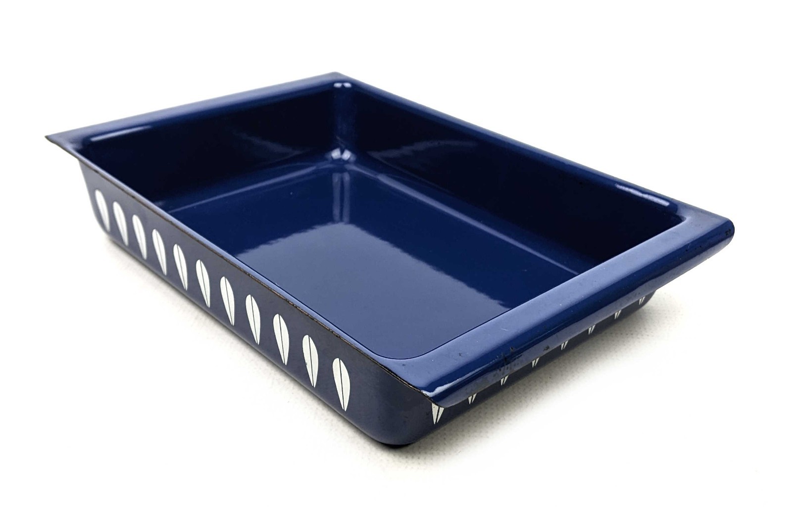 Vintage MCM Catherine Holm Lotus Lasagna Pan Baking Dish Enamel Blue As Found