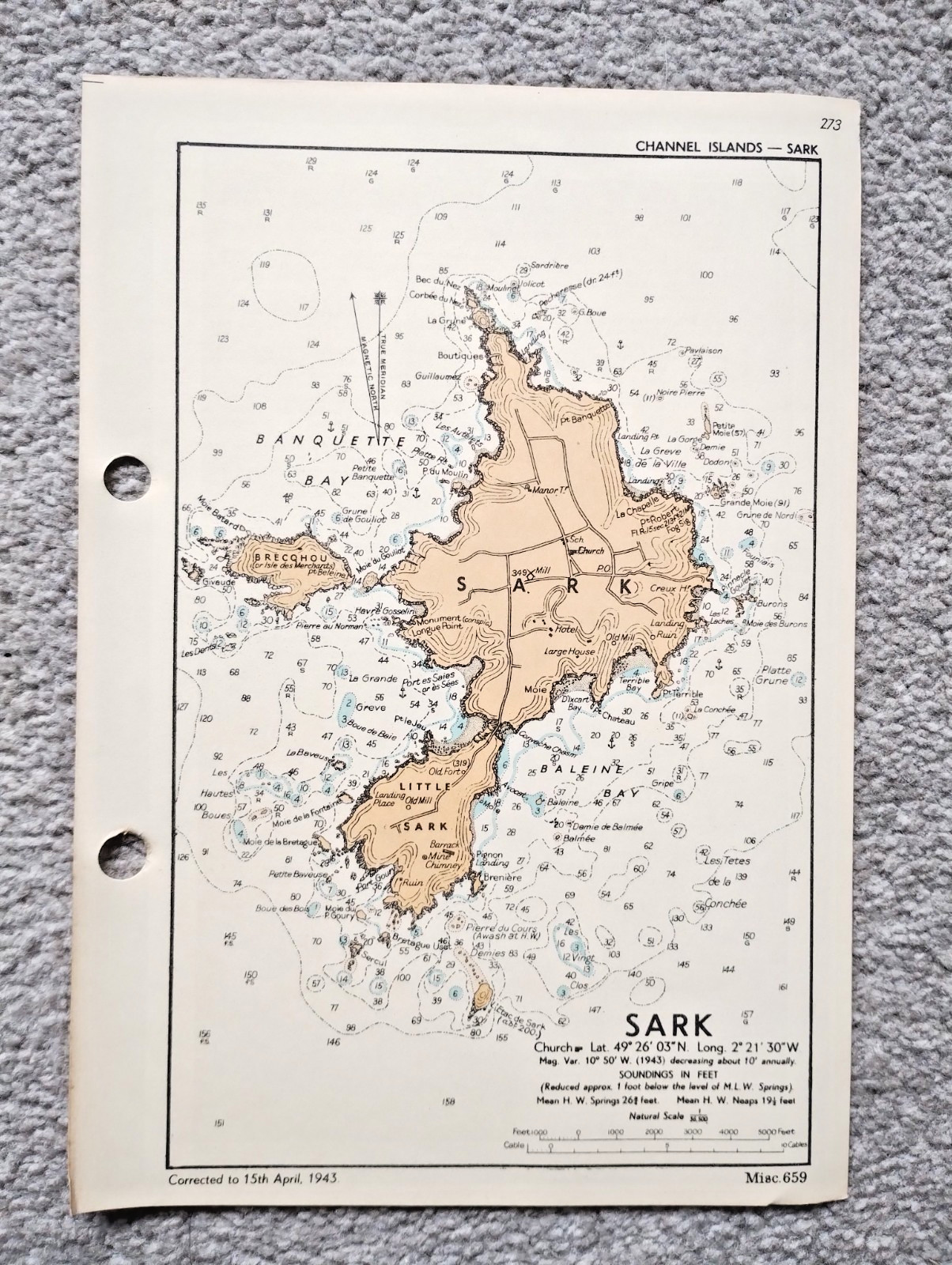 Sark, Channel Islands - 1943 Vintage Admiralty Royal Navy Map