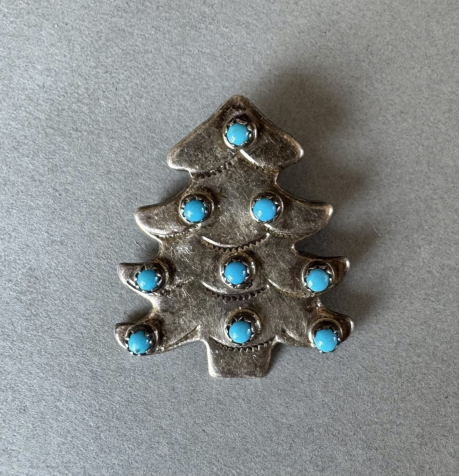 Vintage Navajo Sterling Silver And Turquoise Cristmas Tree Pin Vintage Navajo Sterling Silver And Turquoise Cristmas Tree Pin