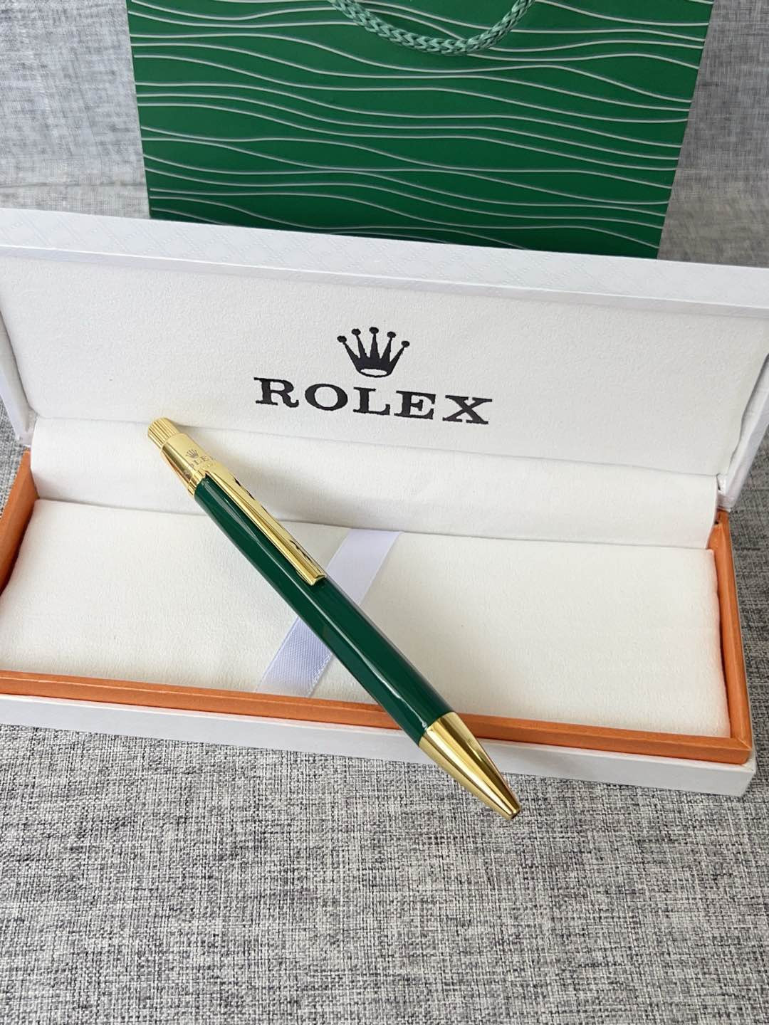  Rolex Classic Green Gold Trim Ballpoint Pen Luxury With Gift Box