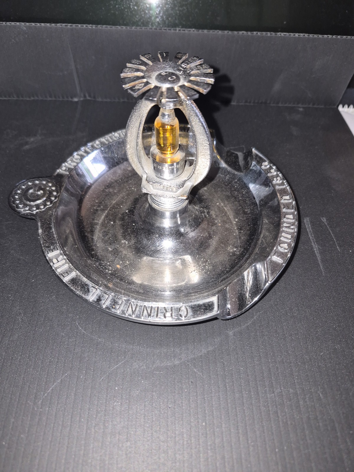 Vintage Grinnell Fire ProtectionAdvertising Ashtray Chrome 1977   175° Pendant