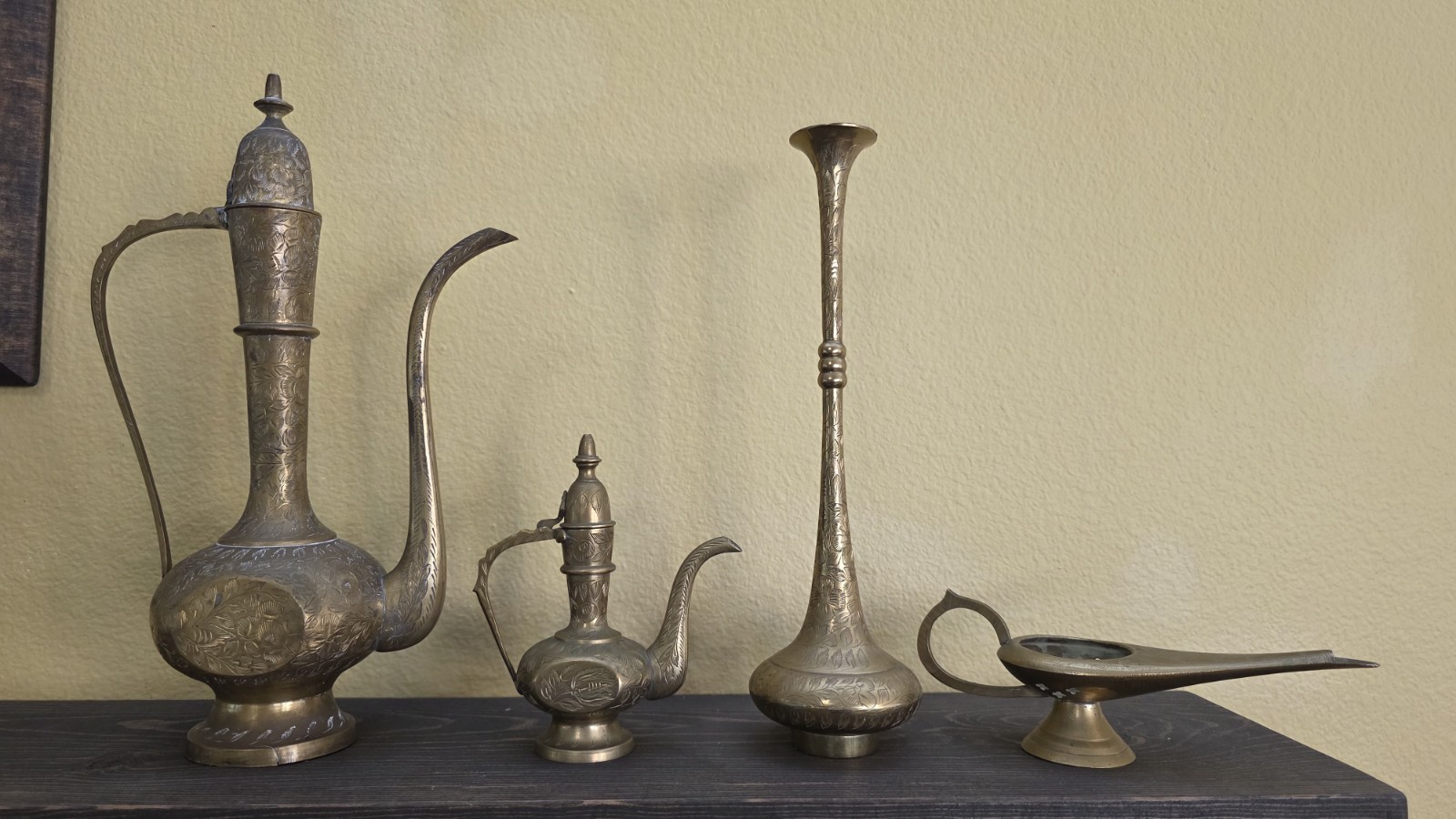 Vintage Hand Engraved Brass Decor Set – 4 Pieces Made in India