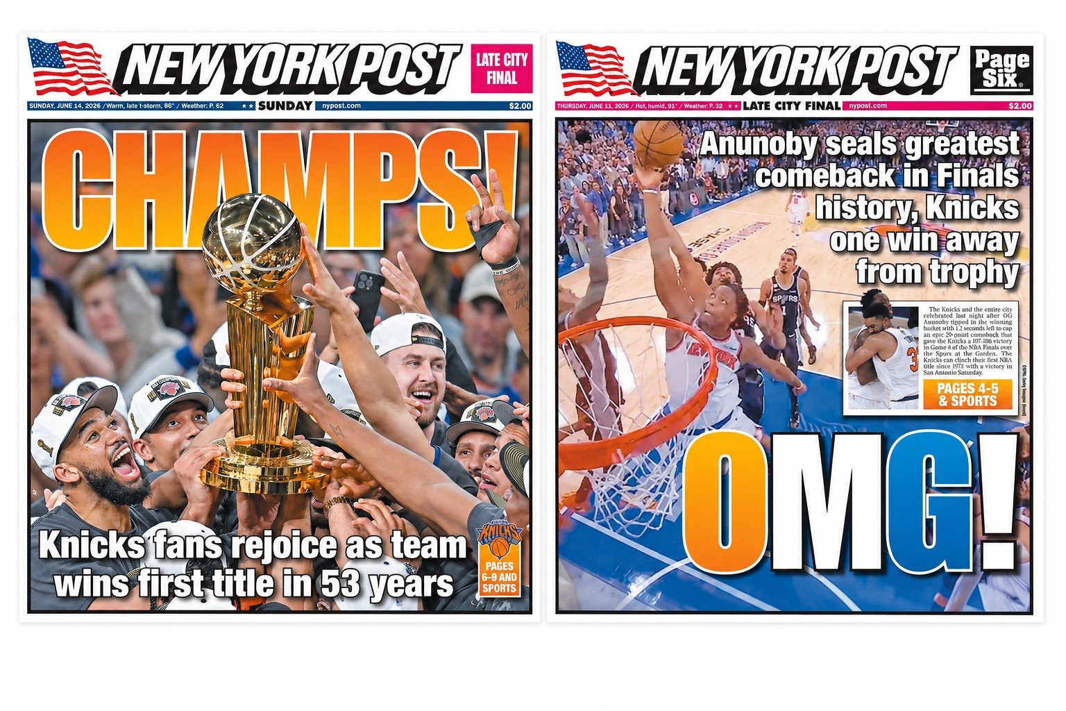 NY Post Knicks 2026 NBA Champions 