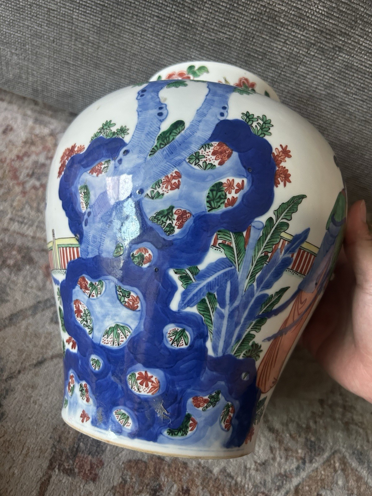  Chinese Wucai Porcelain Ginger Jar Hand Painted Modern Decor Vase