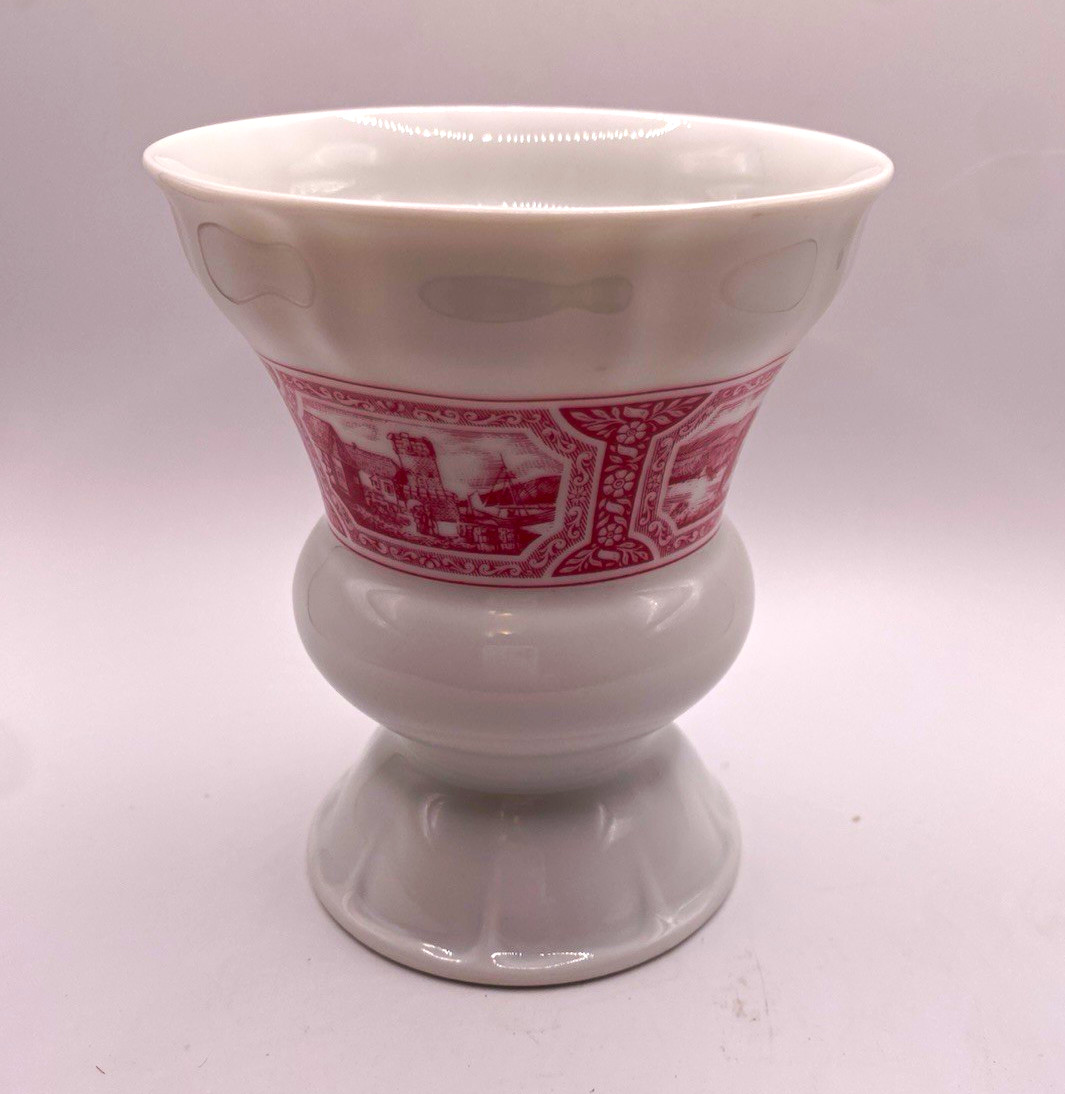 Heinrich Porcelain Pedestal goblet White Red Rudesheim am Rhein Germany pristine Heinrich Porcelain Pedestal goblet White Red Rudesheim am Rhein Germany pristine