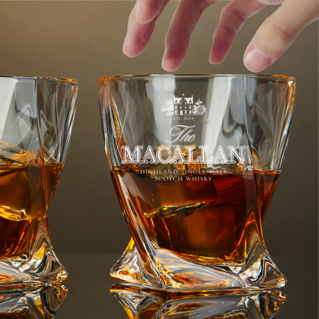 Custom Engraved The Macallan Single Malt Whiskey Glass 10 oz Twisted Rock Glass Custom Engraved The Macallan Single Malt Whiskey Glass 10 oz Twisted Rock Glass