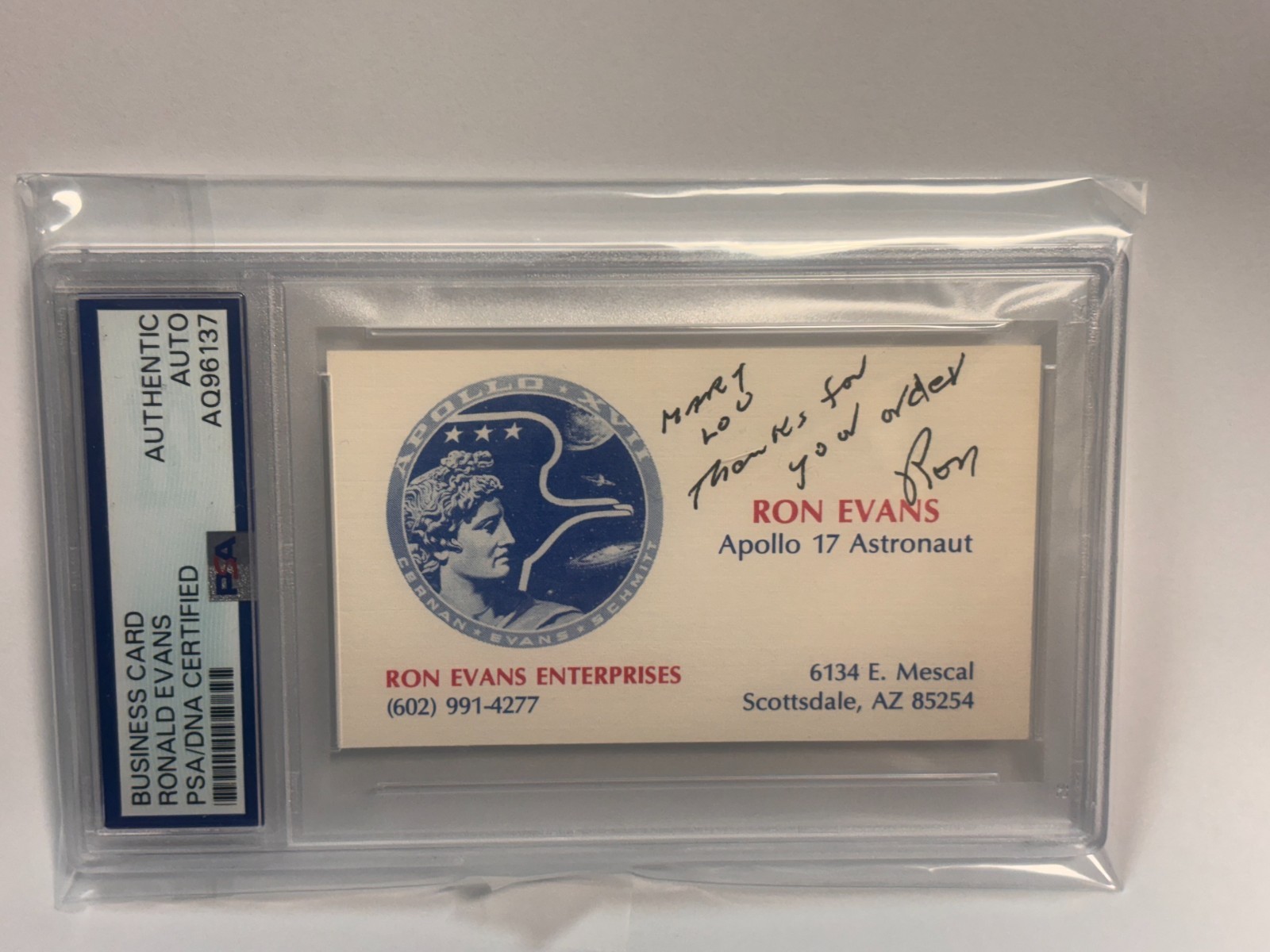Ron Evans Signed Business Card NASA Apollo 17 Card PSA authenticated AUTO
