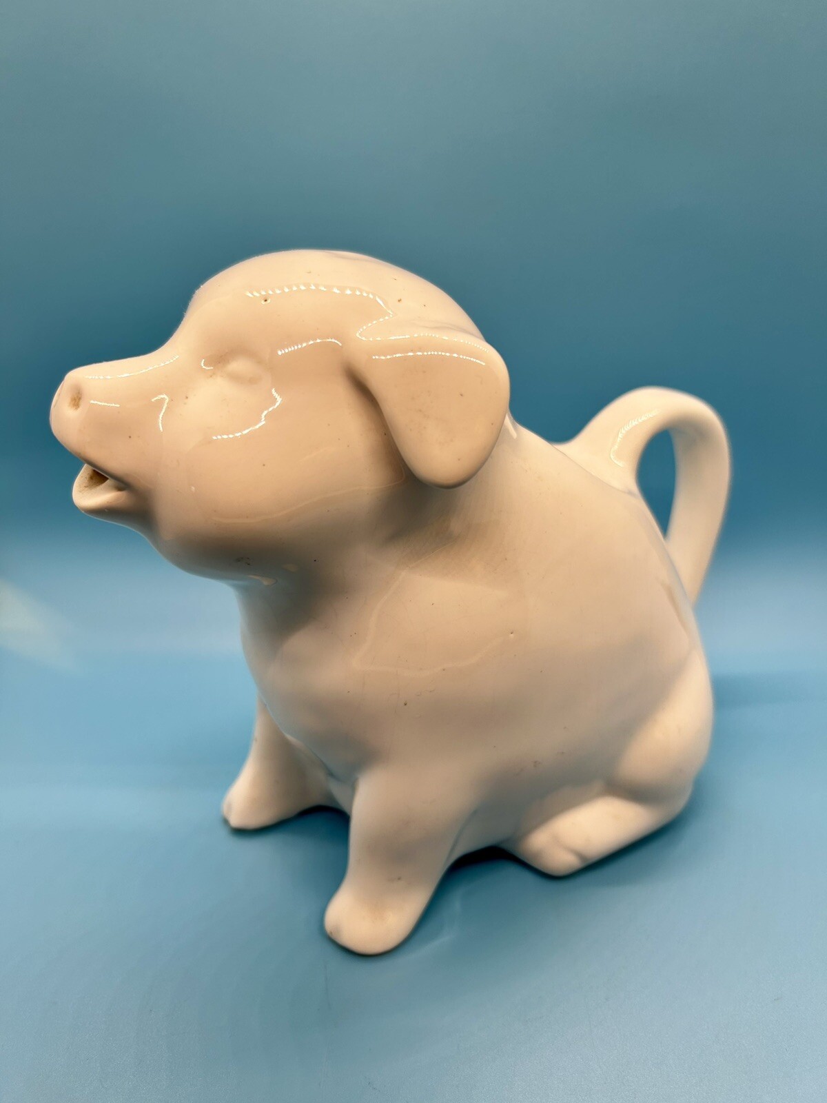Vintage USA Pottery Cottage White Ceramic Pig Water Milk Pitcher Vase Farmhouse
