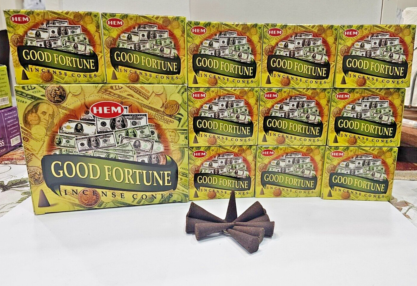 INCIENSO PAQUETE 12 CAJAS DE INCIENSO GOOD FORTUNE BUENA FORTUNA 120 CONITOS