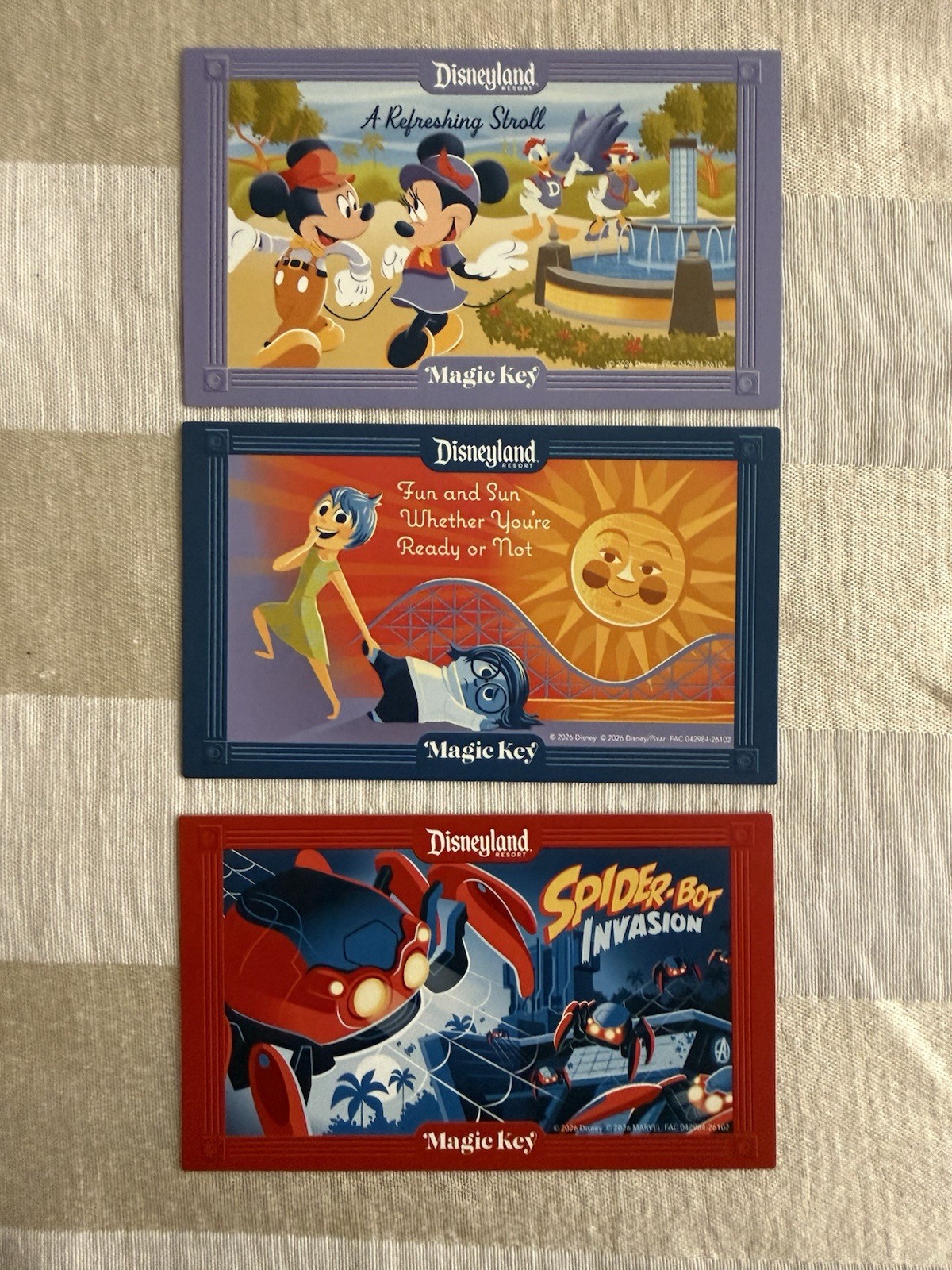 Disneyland Magic Key Magnets 2026 Set of 3 Mickey Minnie Spider-Bot Inside Out