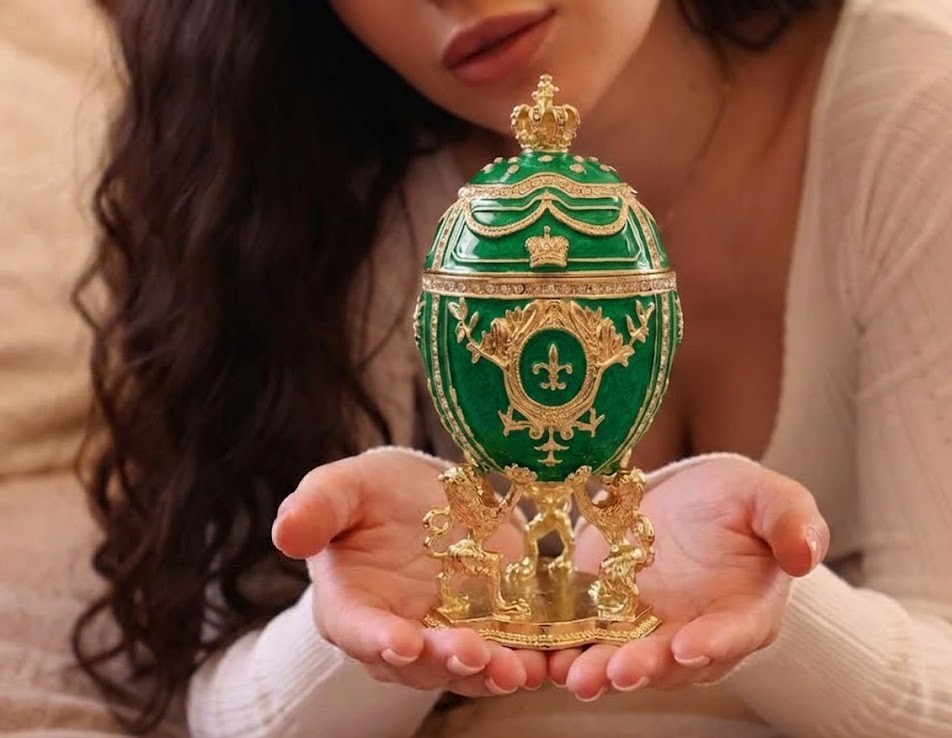 Limited Edition Faberge eggs Green Marble Swirl Gold deco Swarovski Handmade