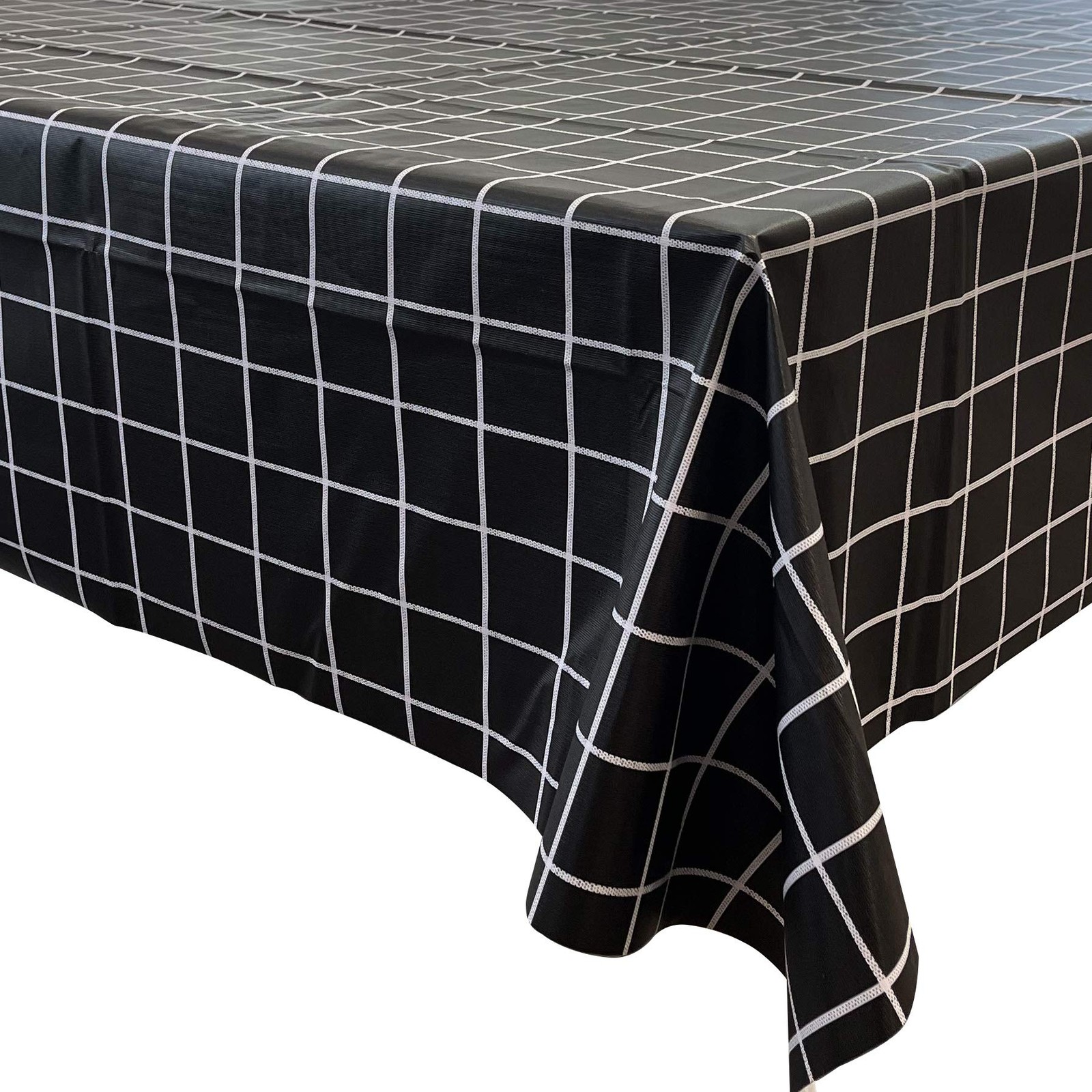 Allgala Waterproof Check PVC Vinyl Protective Tablecloth 54x120 Inch Black