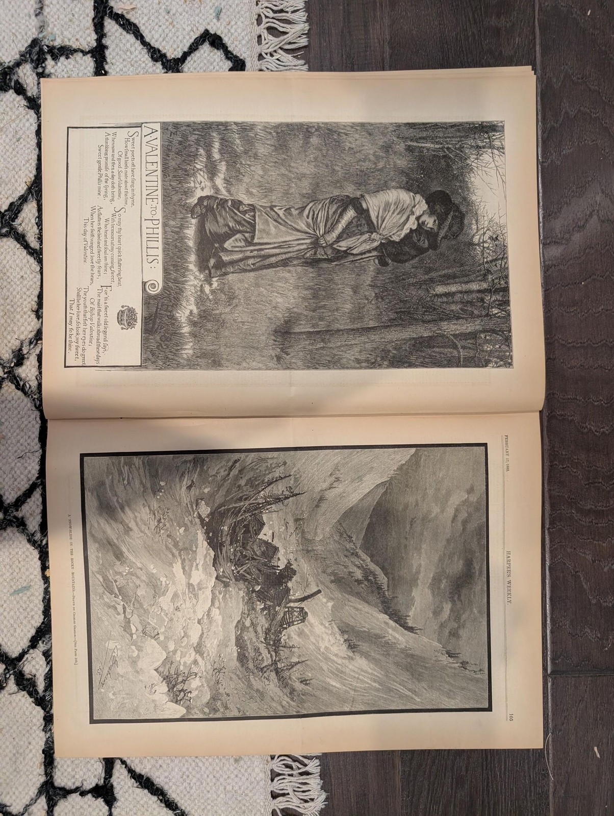1883 Valentines Day Harpers Weekly February 17 Snow Slide Rocky Mountains Floods