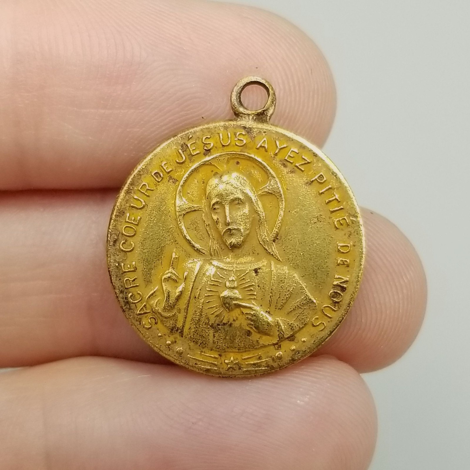 Vintage Sacred Heart Jesus Our Lady Mount Carmel Saint St Pendant Medal Charm