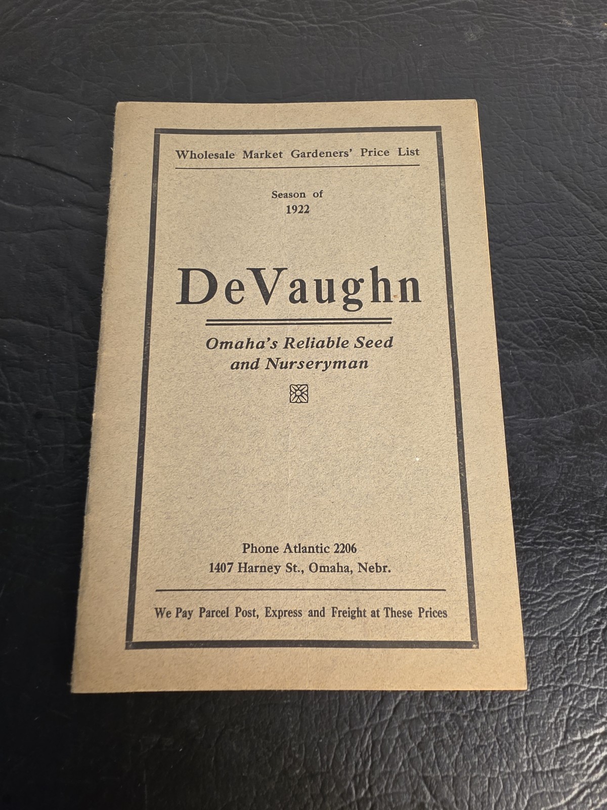 DeVaughn Seed & Nursery Omaha NE 1922 Season Wholesale Gardeners' Price List Vtg