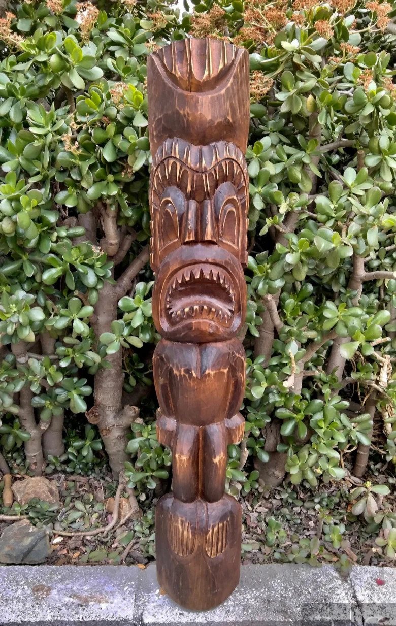 Ku Hawaiian Tiki God Wood Carving Wall Plaque Bar Patio Decor 39