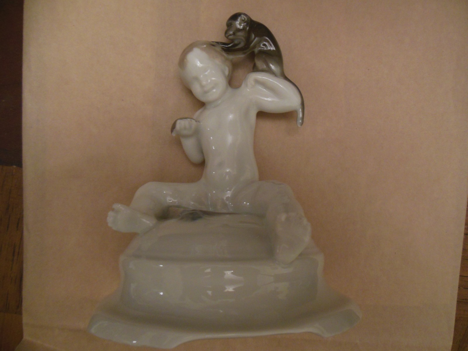 RARE VINTAGE 1929 ROSENTHAL SELB-BAVARIA FIGURINE, BOY w MONKEY, SIGNED, MINT