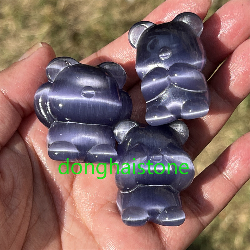 Purple Cat\'s eye Three No bears Skull Quartz Crystal Carved Skull Random 1PC