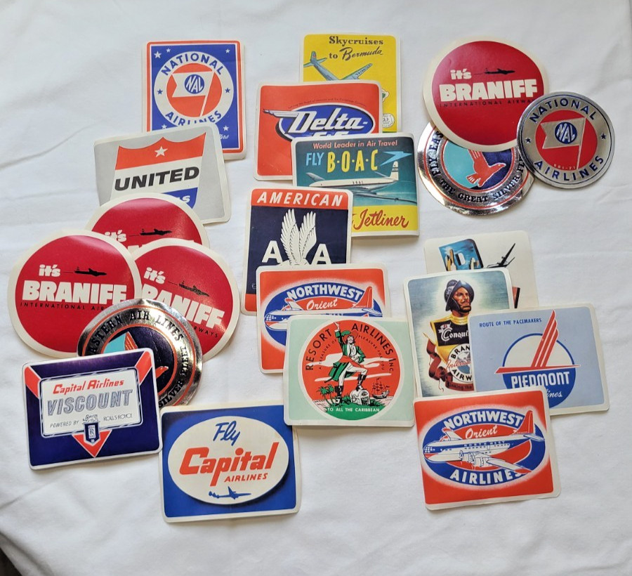 Vintage Airline Sticker Lot Of 21-1950s, Wheaties, Braniff, Eastern, National Vintage Airline Sticker Lot Of 21-1950s, Wheaties, Braniff, Eastern, National