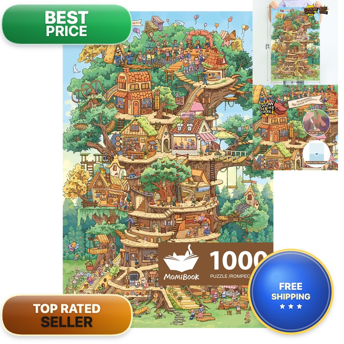 MOMIBOOK 1000 Piece Jigsaw Puzzle The Wonderful Tree House Expedition Luminous