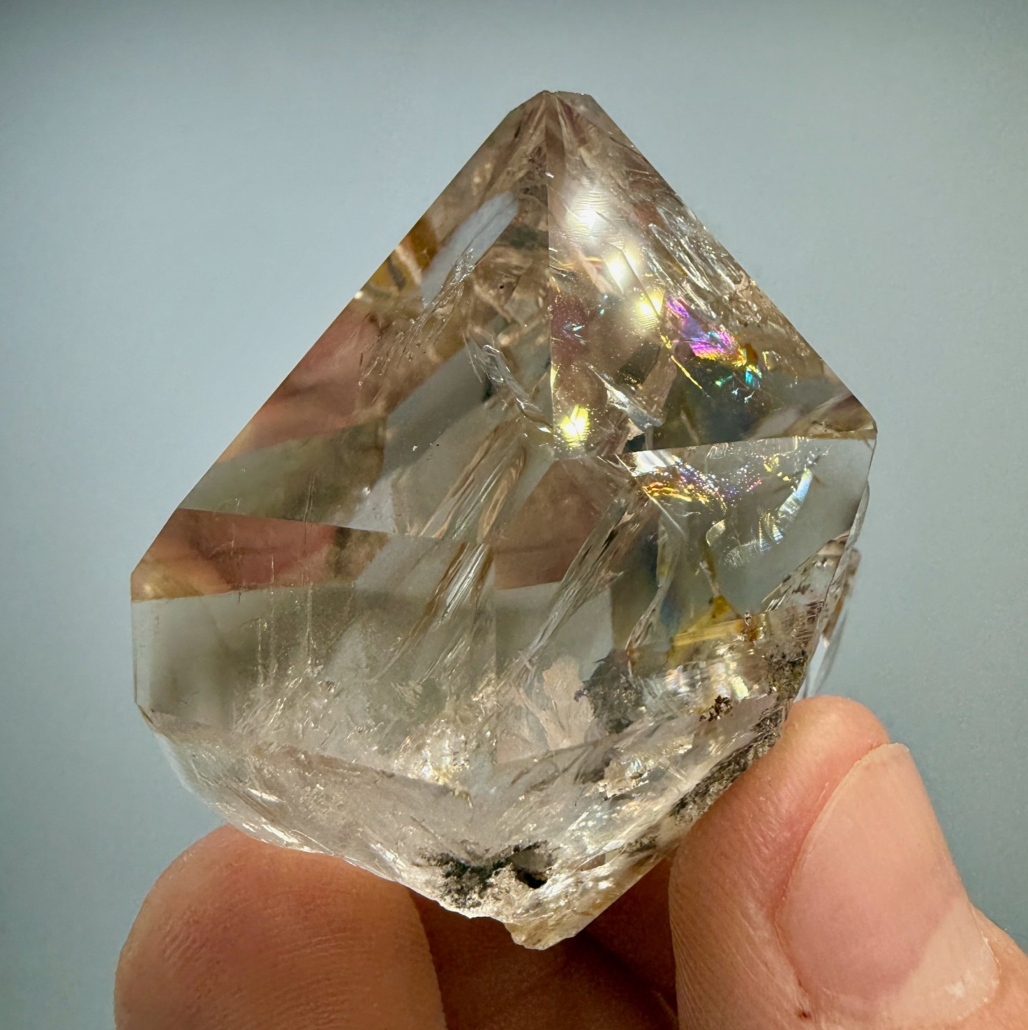Smoky Herkimer Diamond Gem, A+ Clarity, Huge Rainbows, Golden Cluster Attached Smoky Herkimer Diamond Gem, A+ Clarity, Huge Rainbows, Golden Cluster Attached